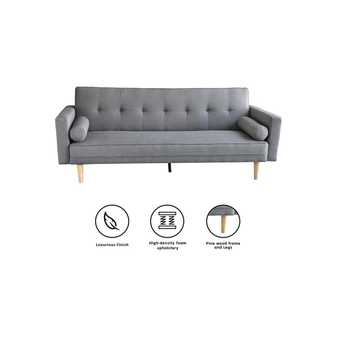 1 Sarantino 3 Seater Linen Sofa Bed Couch With Pillows - Light Grey, 1 of 6