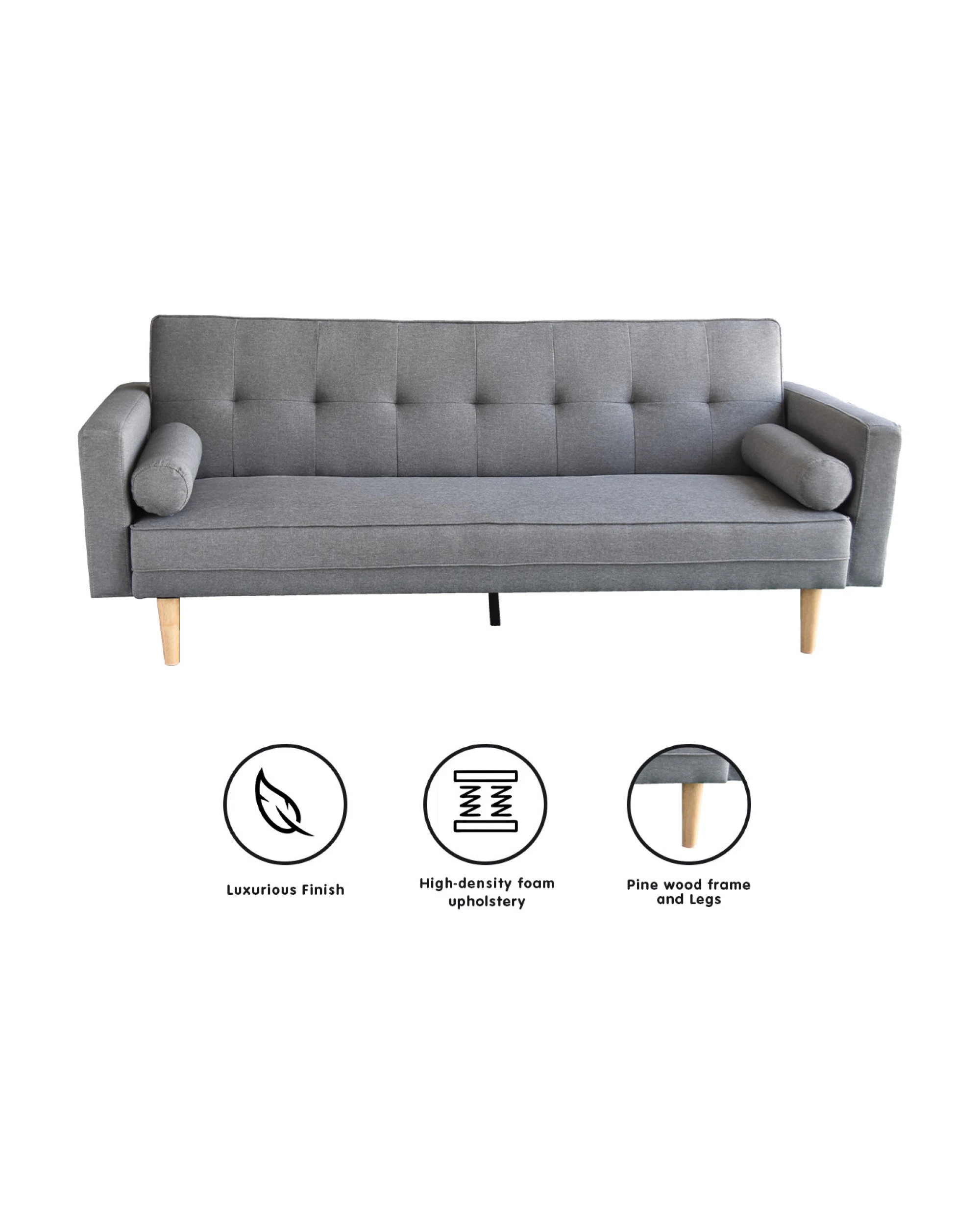 1 Sarantino 3 Seater Linen Sofa Bed Couch with Pillows - Grey, 1 of 9