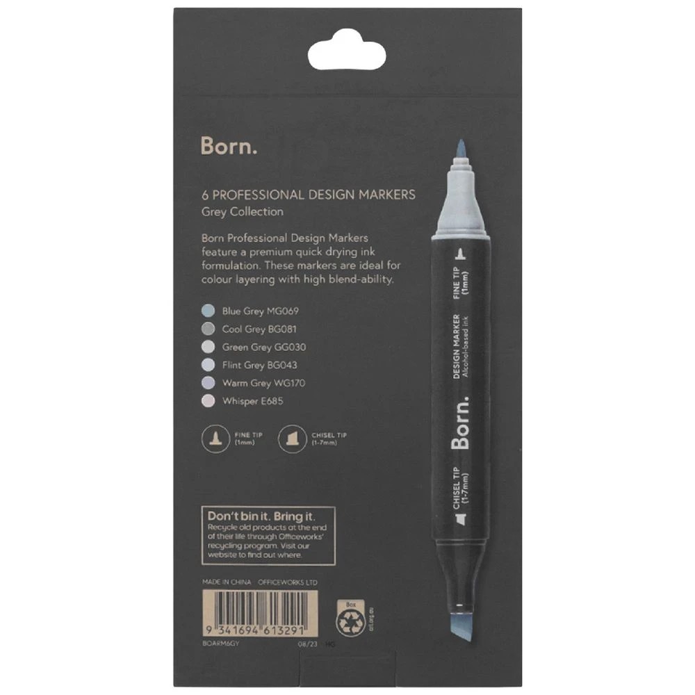 4 Born Professional Dual-Tip Artist Markers Greys 6 Pack, 4 of 4