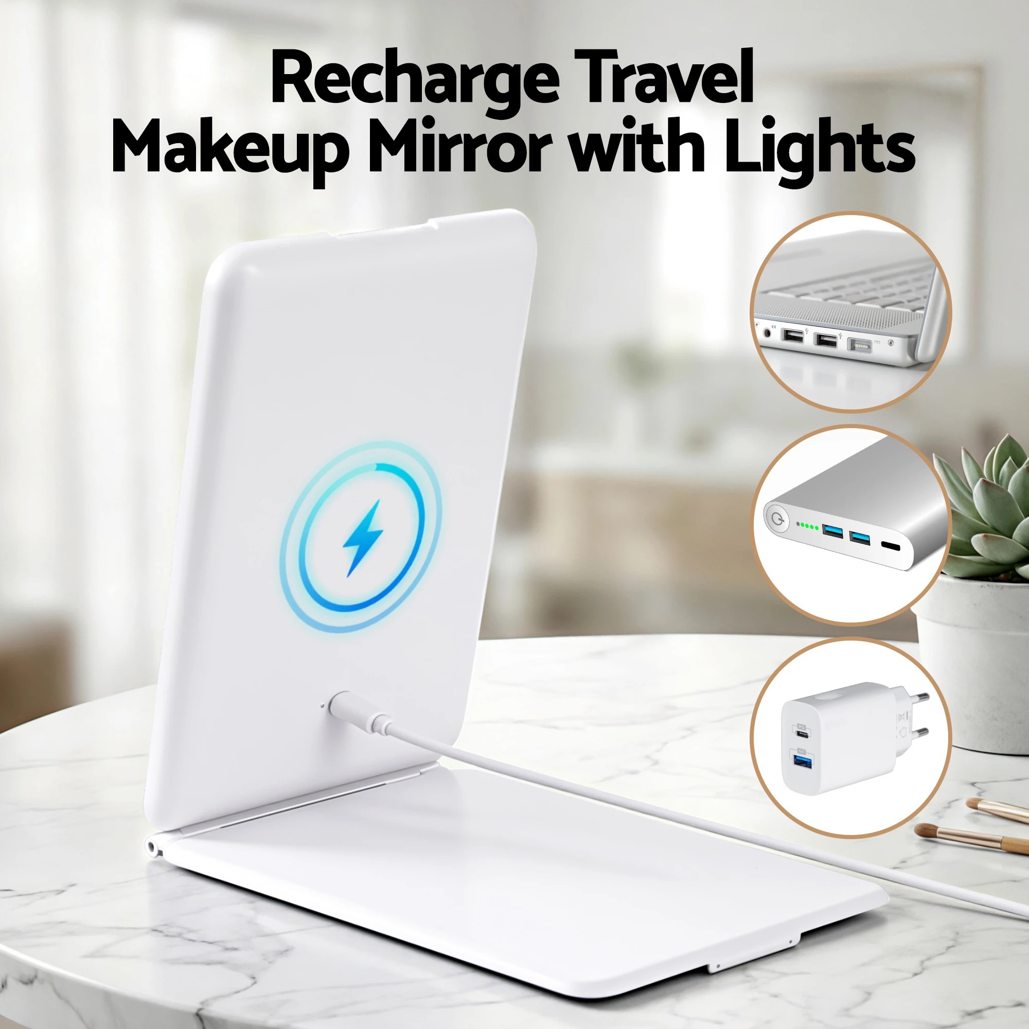 5 Embellir Portable Travel Makeup Mirror Rechargeable Makeup Mirror with Lights 10x Magnifier - White, 5 of 7