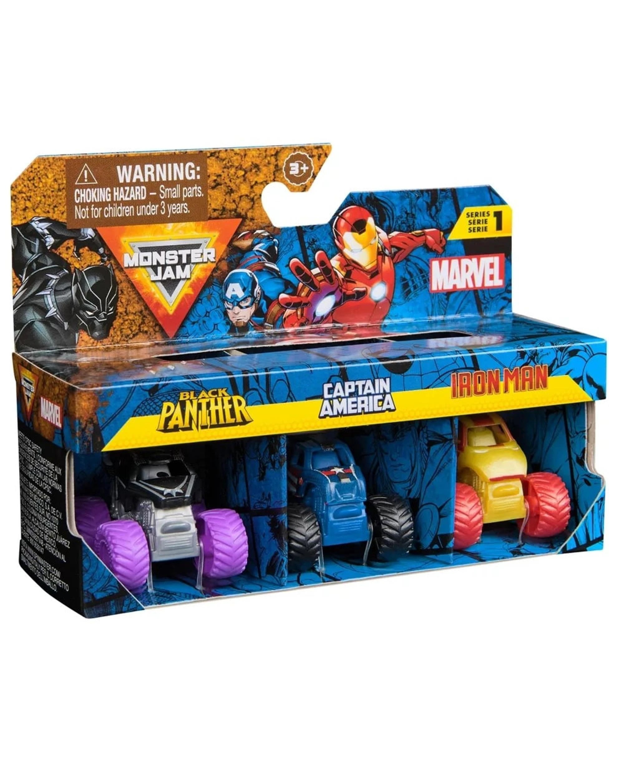9 Monster Jam Mini's Marvel 3 Pack Bundle - Black Panther/Captain America/Iron Man, 9 of 9