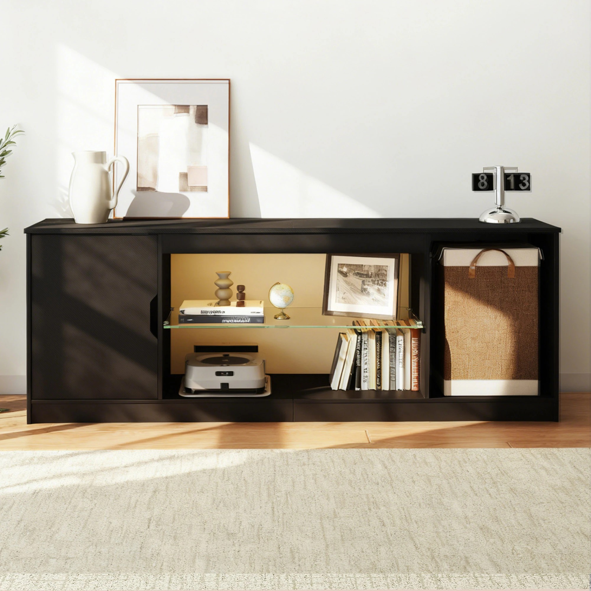 7 Levede TV Entertainment Unit  with LED 140cm - Black, 7 of 10