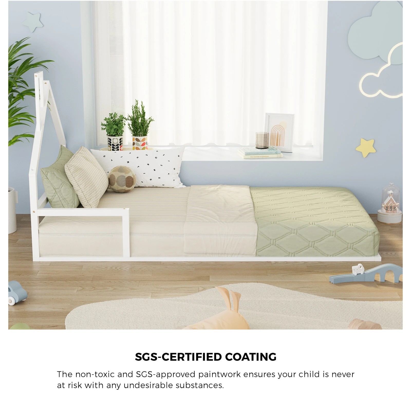 4 Oikiture Wooden Kids Bed Chimney Wooden King Single - White, 4 of 10