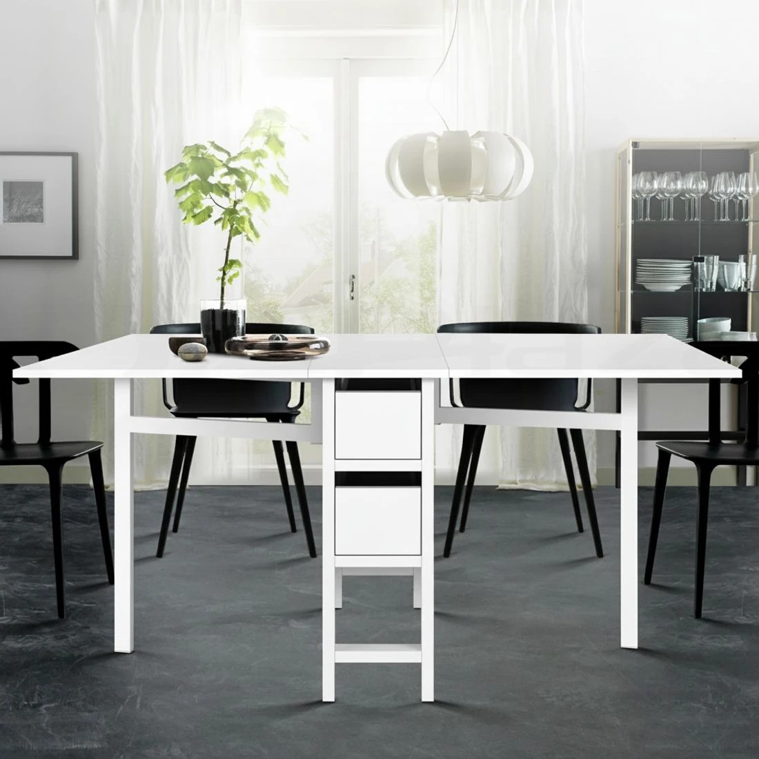 5 Artiss Dining Table Rectangular Extendable - White, 5 of 7