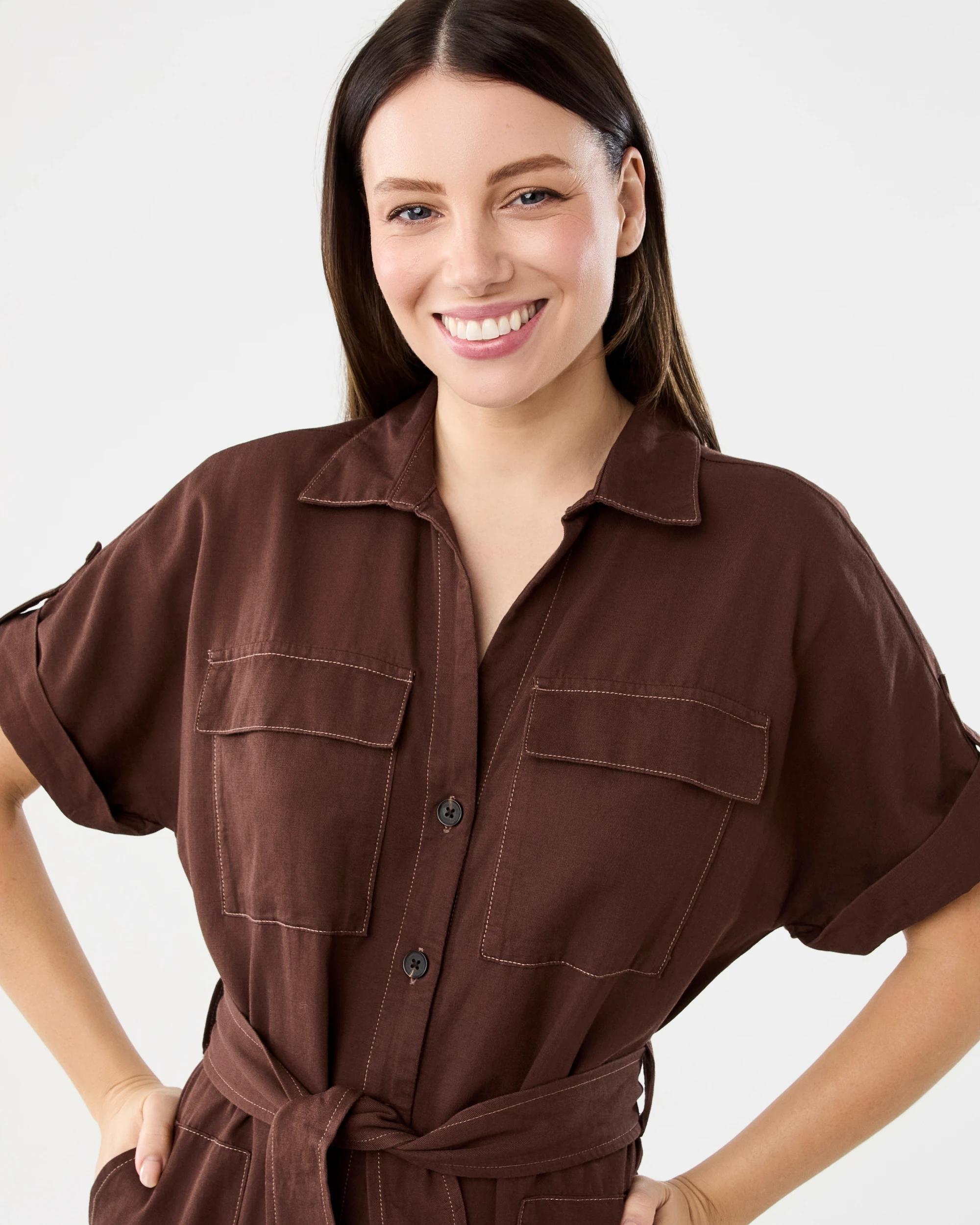 4 Short Sleeves Utility Midi Dress Deep Cocoa, 4 of 7