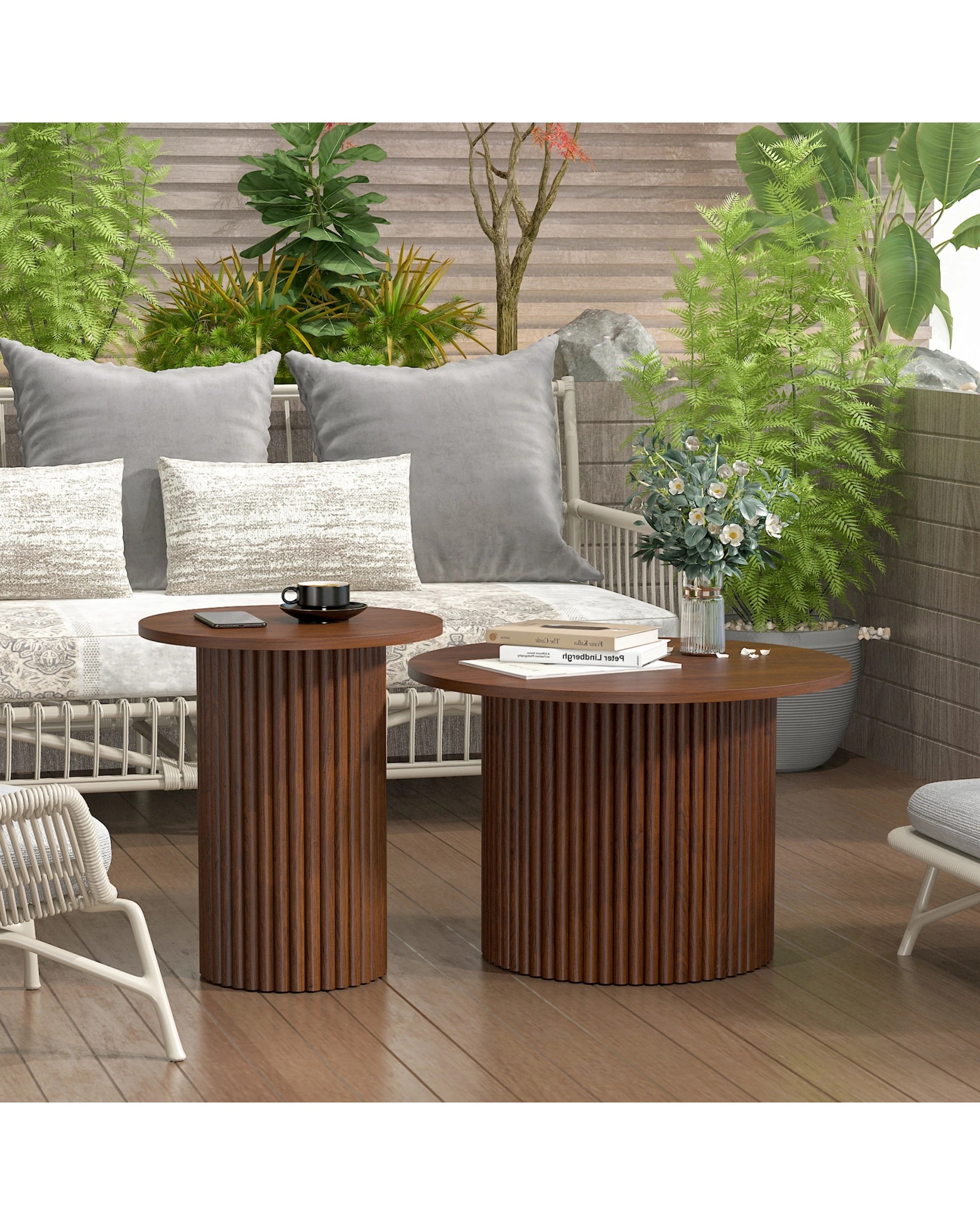 2 Advwin Coffee Table Set of 2  with Fluted Panel - Brown, 2 of 10