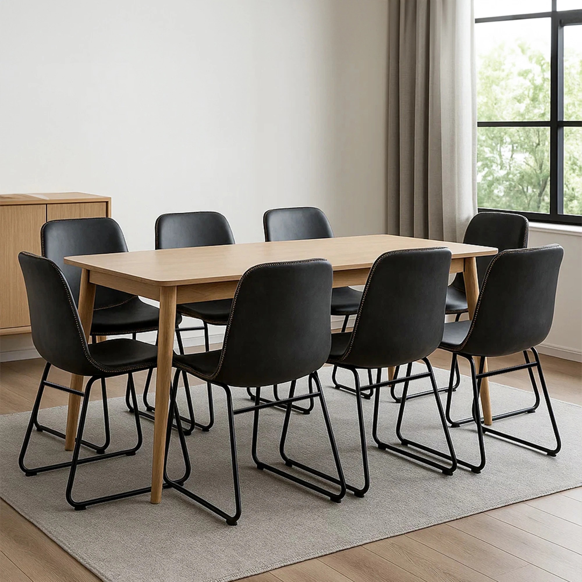 8 Levede 8x Dining Chairs PU Leather - Black - Black, 8 of 8