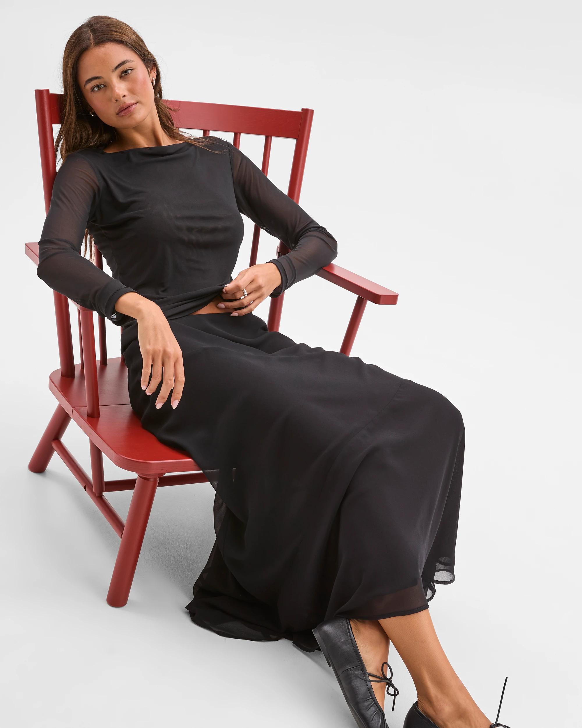 4 Lily Loves Georgette Maxi Skirt BLACK, 4 of 7