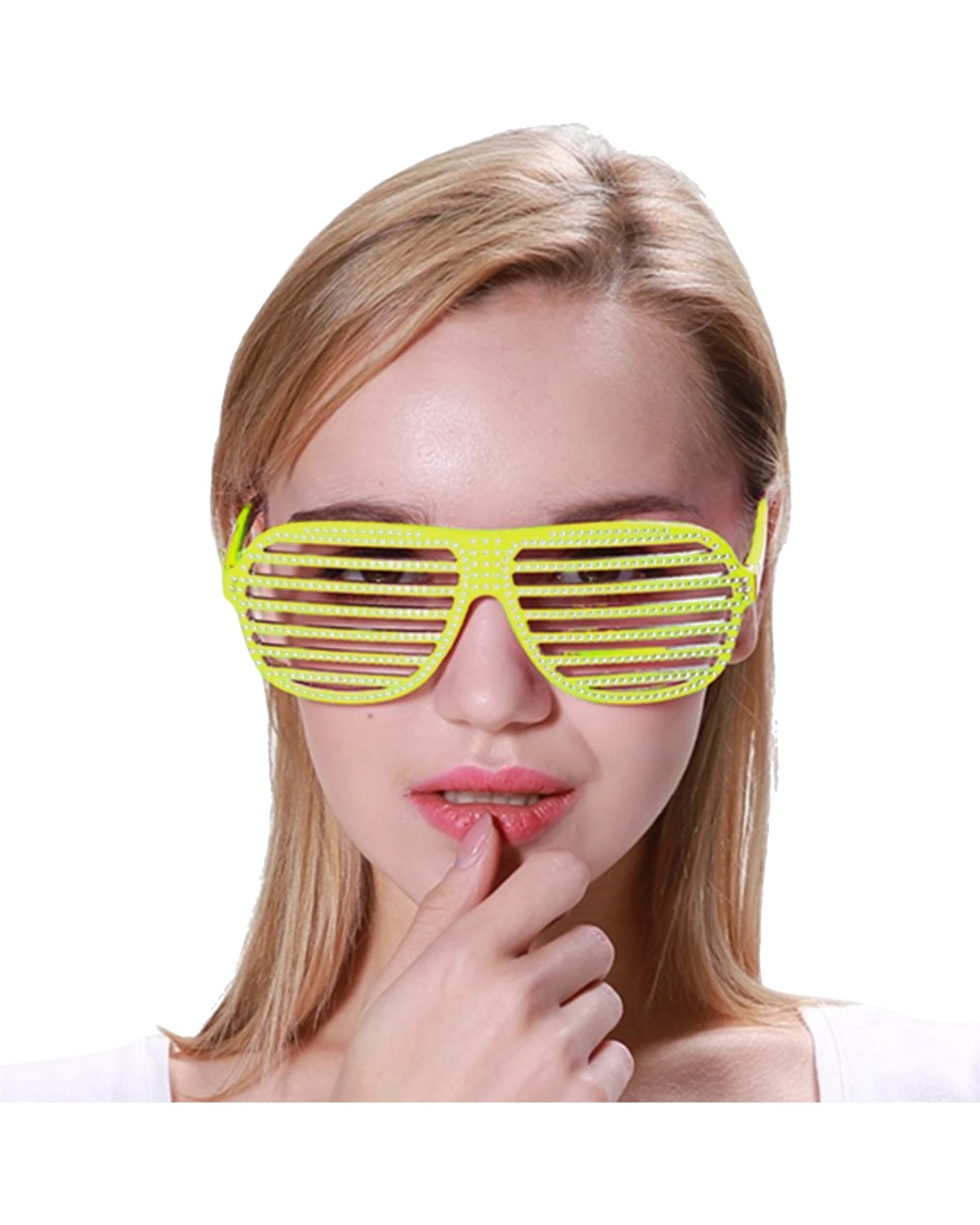 1 Party Planet Bling Shutter Shade Glasses - One Size - Yellow, 1 of 2