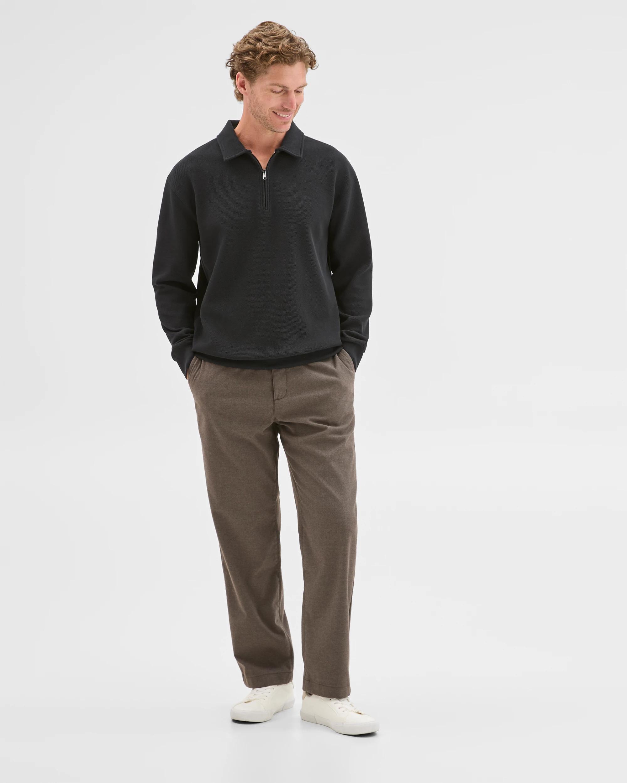 5 Target Man Australian Cotton Blend Textured Fleece 1/4 Zip Collared Top BLACK, 5 of 5