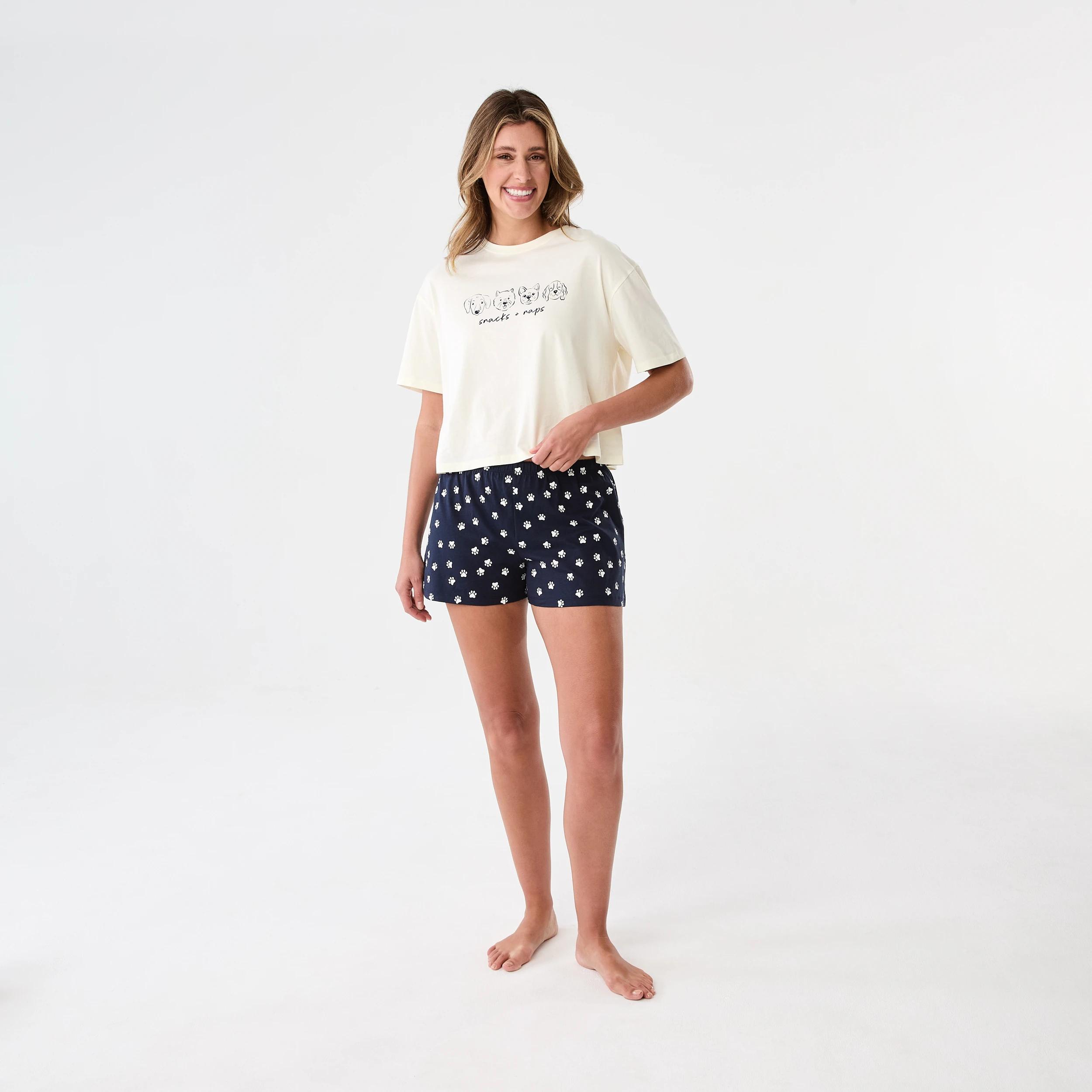 8 Knit T-shirt and Shorts Pyjama Set DOG FACES NAVY BLAZER, 8 of 8