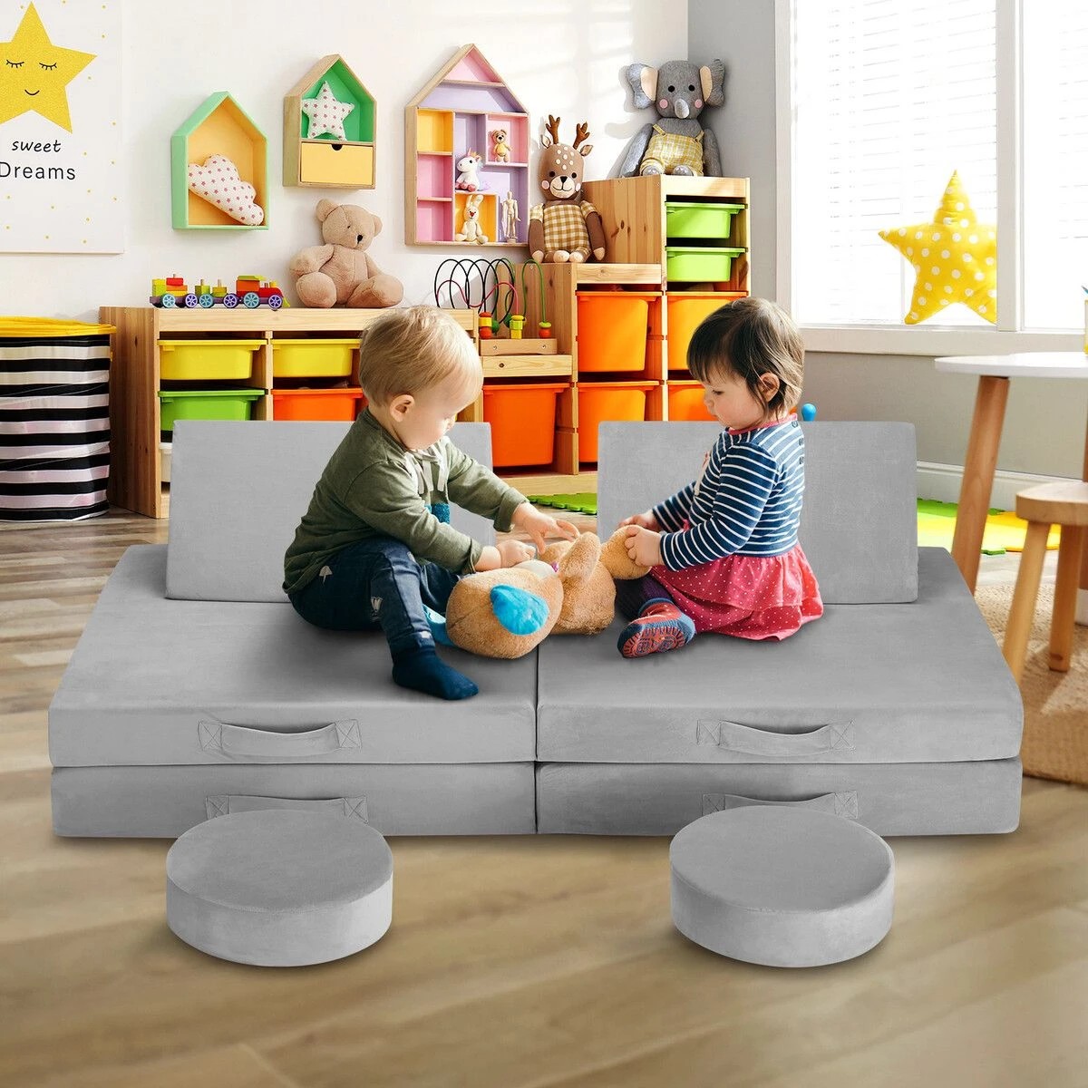 2 Kidbot 6Pcs Kids Sofa Play Couch Modular Lounge Cushion Convertible Playset Sectional Childrens Toddler, 2 of 4