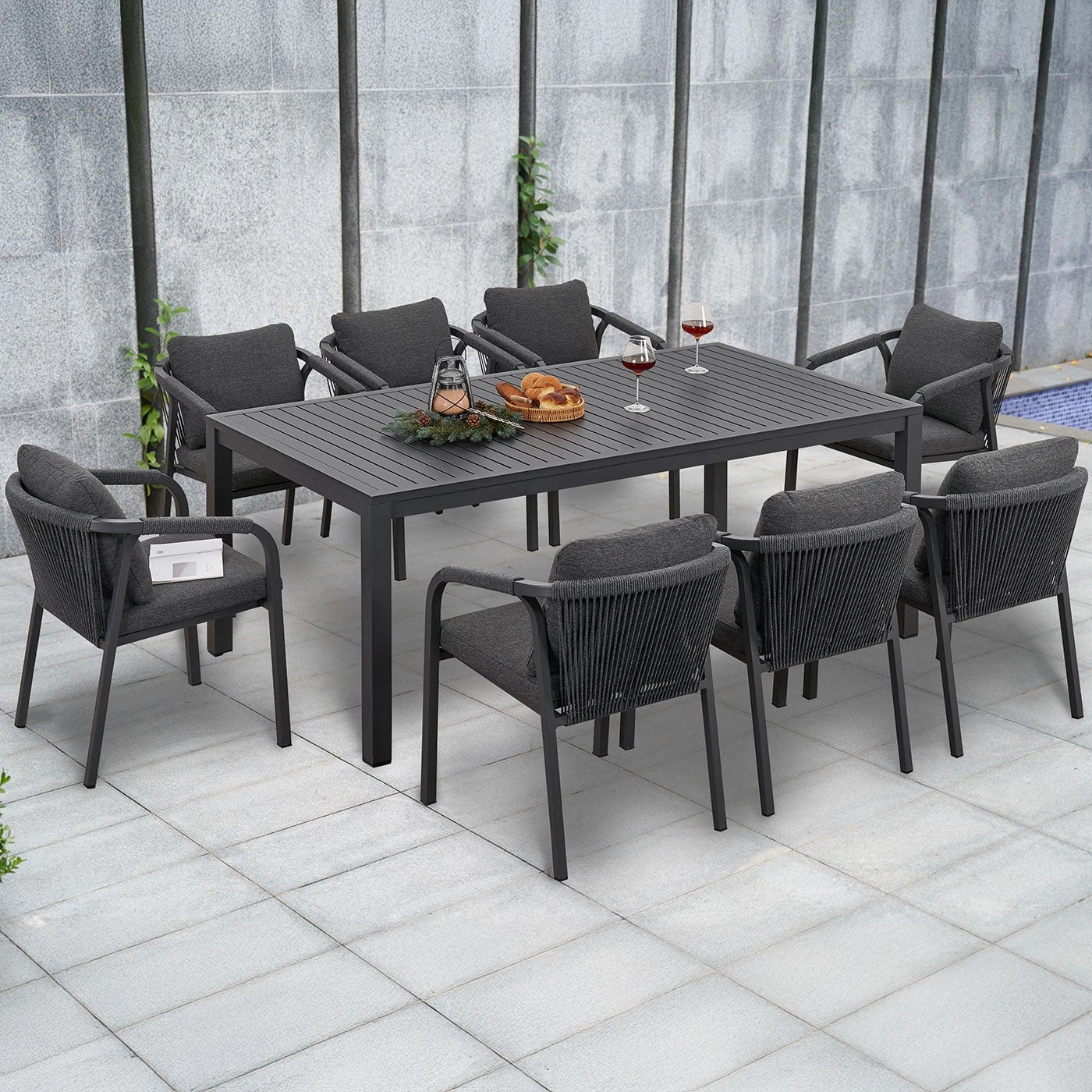 2 Moda Living La Perouse 9-Piece Charcoal Aluminium Outdoor Dining Set – Dark Grey Cushion - Charcoal, 2 of 10