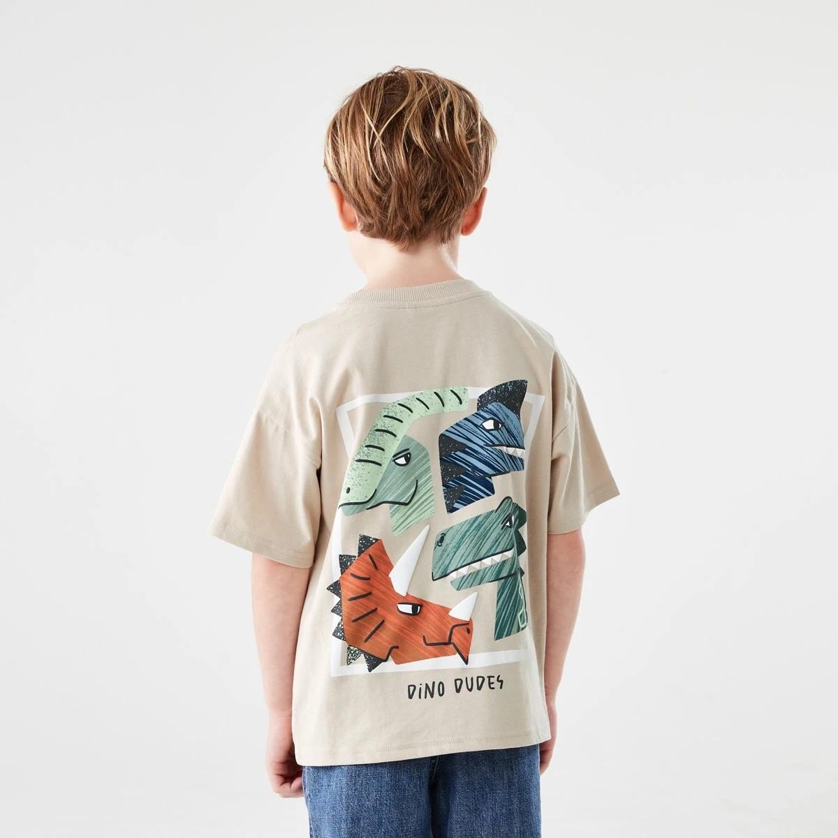2 Short Sleeve Oversized Print T-shirt DINO DUDES NATURAL ECRU, 2 of 7