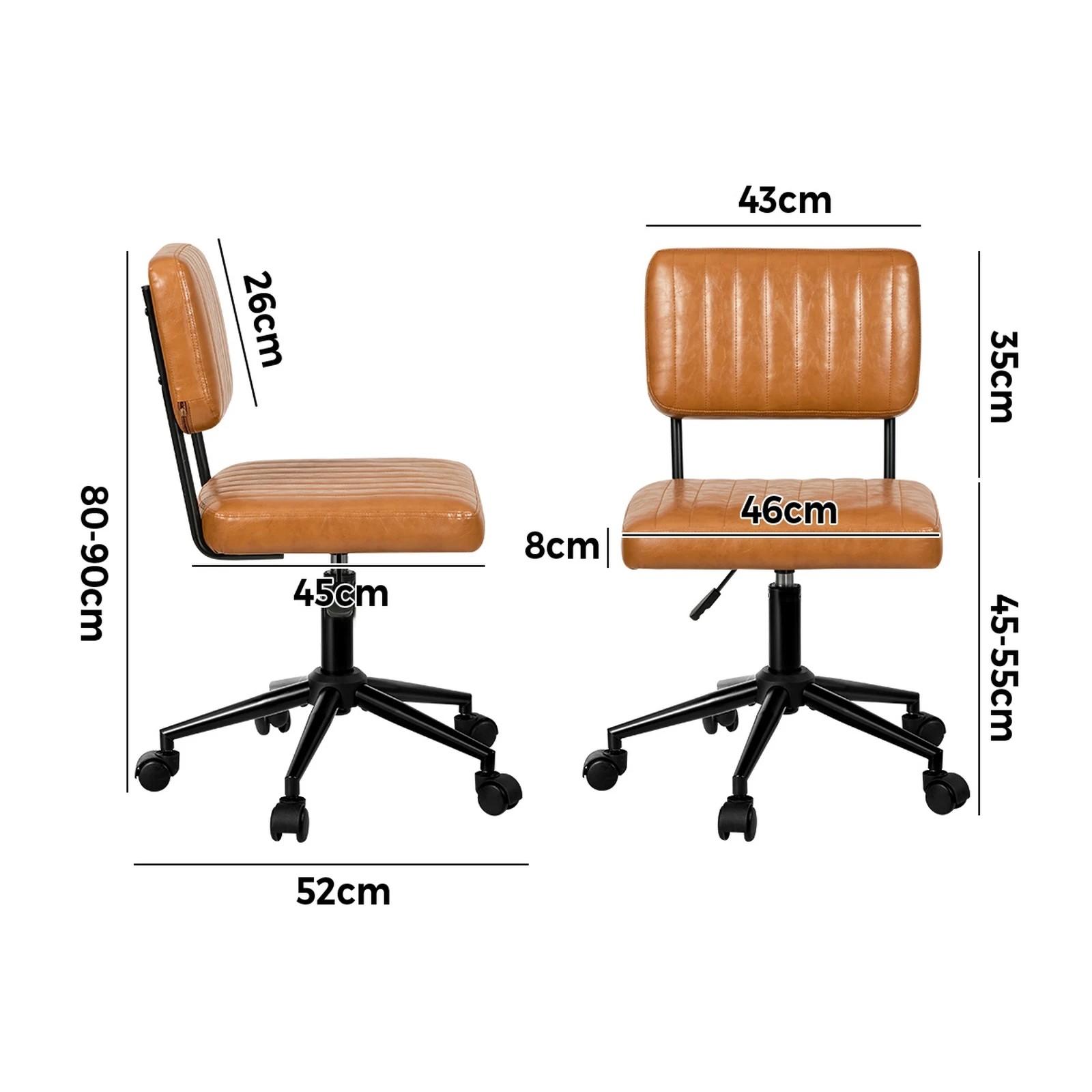 2 Oikiture Mid Back Armless Office Chair Swivel Computer Gaming Seat Leather - Brown, 2 of 7