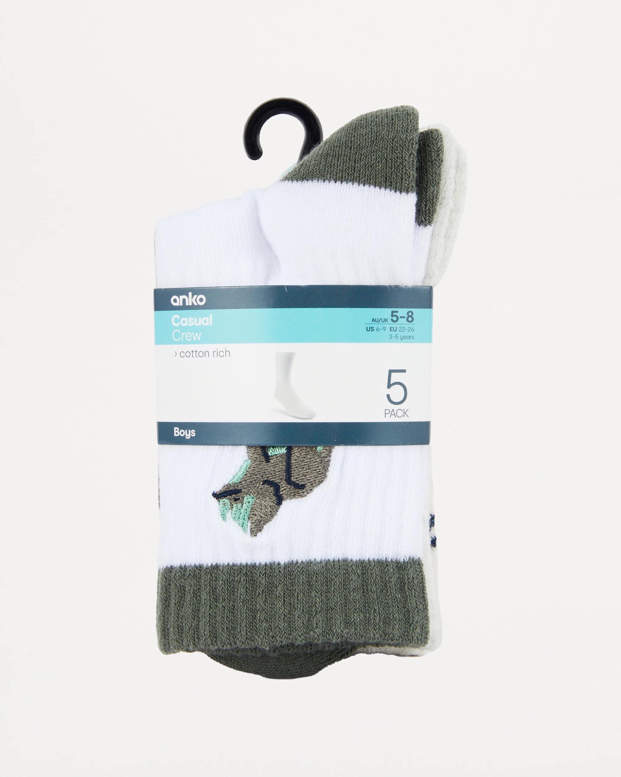 3 5 Pack Crew Socks Wht Dino, 3 of 3