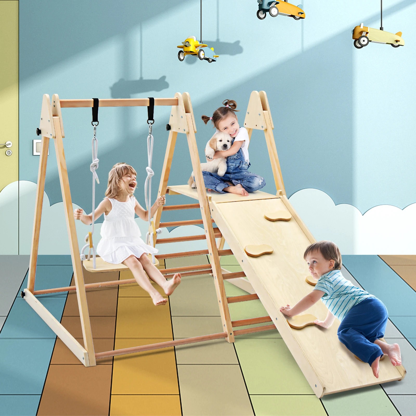 2 Costway Climb Playset 5-in-1 Foldable Wood Climber Frame, 2 of 2