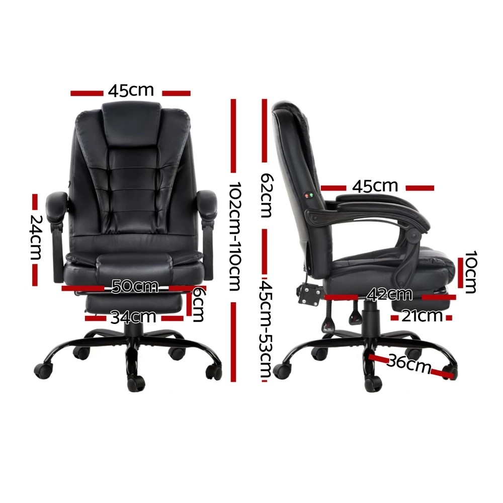 2 Artiss 2 Point Massage Office Chair PU Leather Footrest - Black, 2 of 6