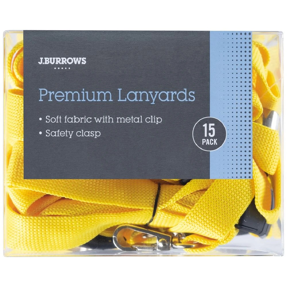 1 J.Burrows Premium Lanyards with Metal Clip Yellow 15 Pack, 1 of 3