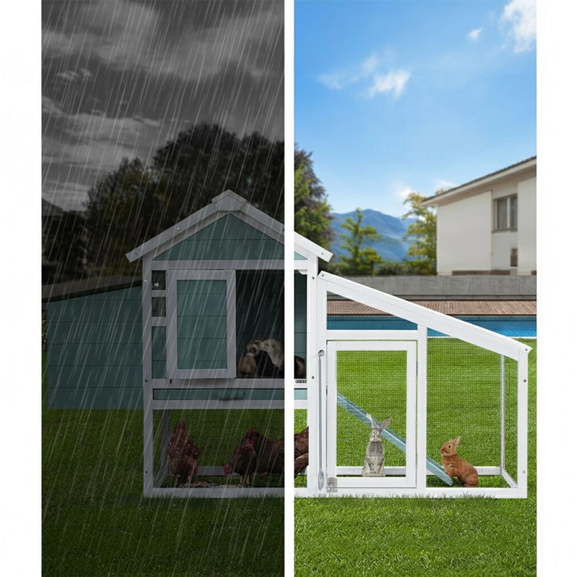 6 i.Pet Chicken Coop Rabbit Hutch Large House Run Cage Wooden Outdoor Bunny Coops - Multi, 6 of 7