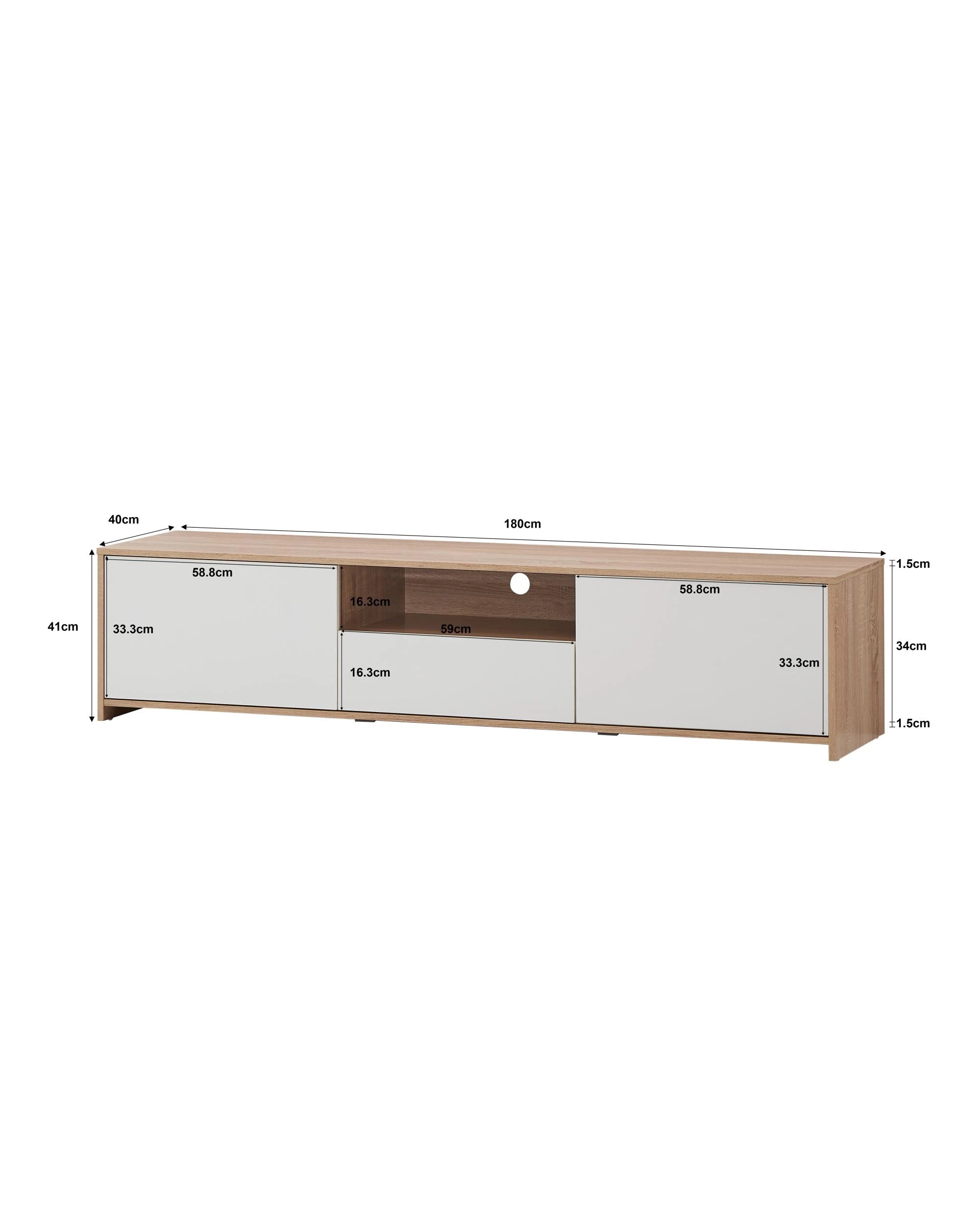 6 Kodu Entertainment Unit TV Cabinet Lowline TV Stand 180cm 2 Doors 1 Drawer - White, 6 of 6