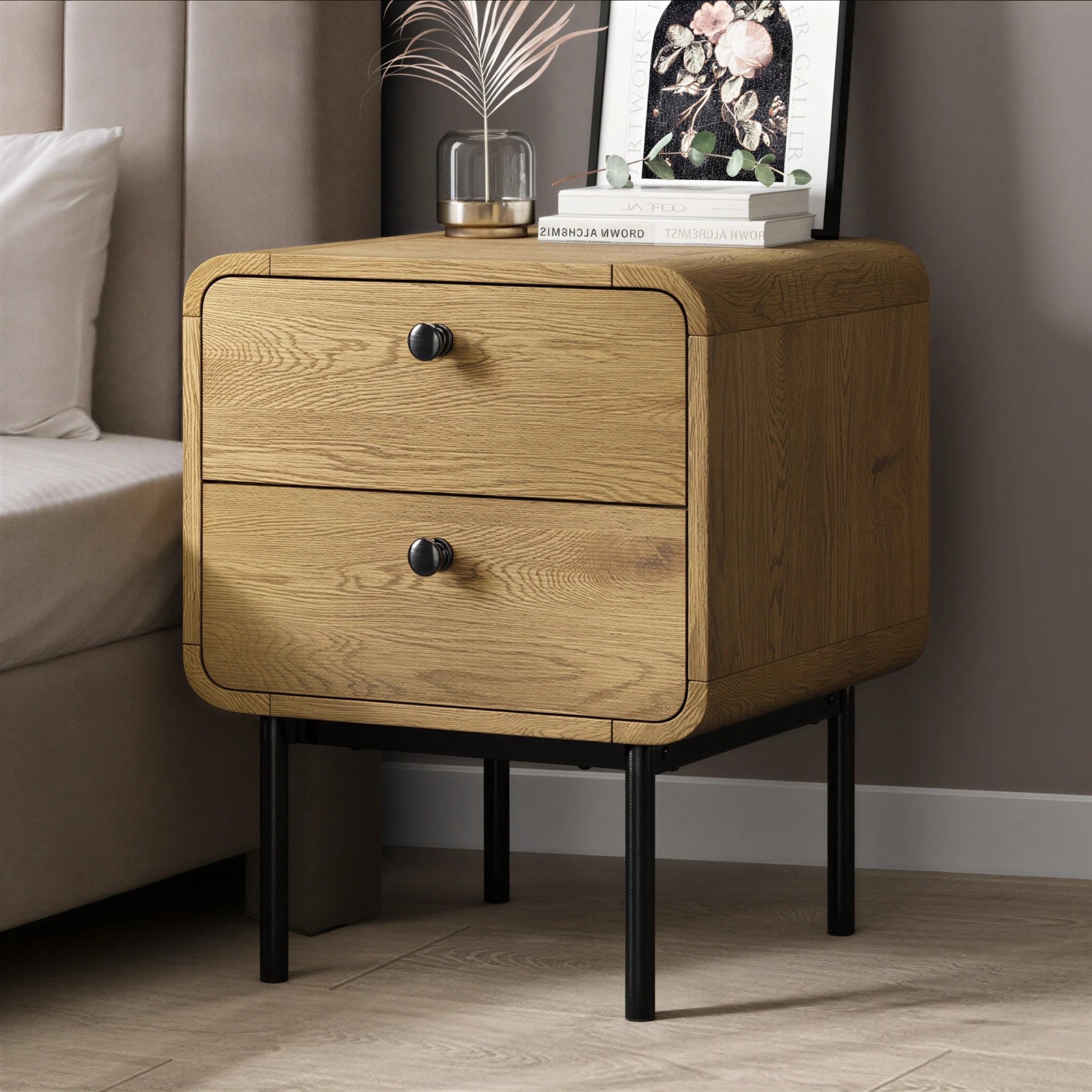 3 Oikiture Bedside Table 2 Drawers Side Table Bedroom Nightstand Metal - Natural, 3 of 9