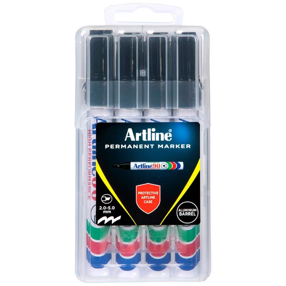 1 Artline 90 Permanent Markers Black 4 Pack, 1 of 5