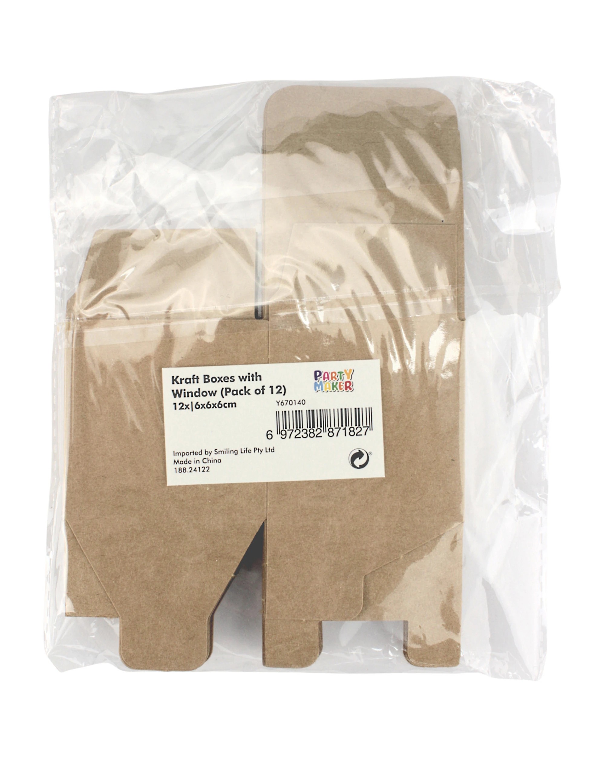 3 Party Maker Small Kraft Gift Boxes With Window 6cm Pack of 12 - Natural, 3 of 3