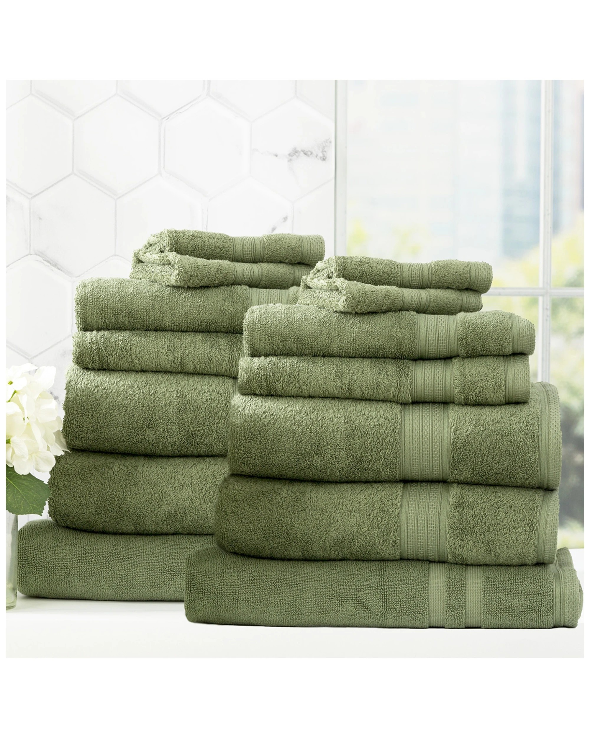 1 Renee Taylor 14pc Stella Hand Bath Towel Mat Set Soft Bamboo Cotton 650gsm Jade
 - Green, 1 of 3