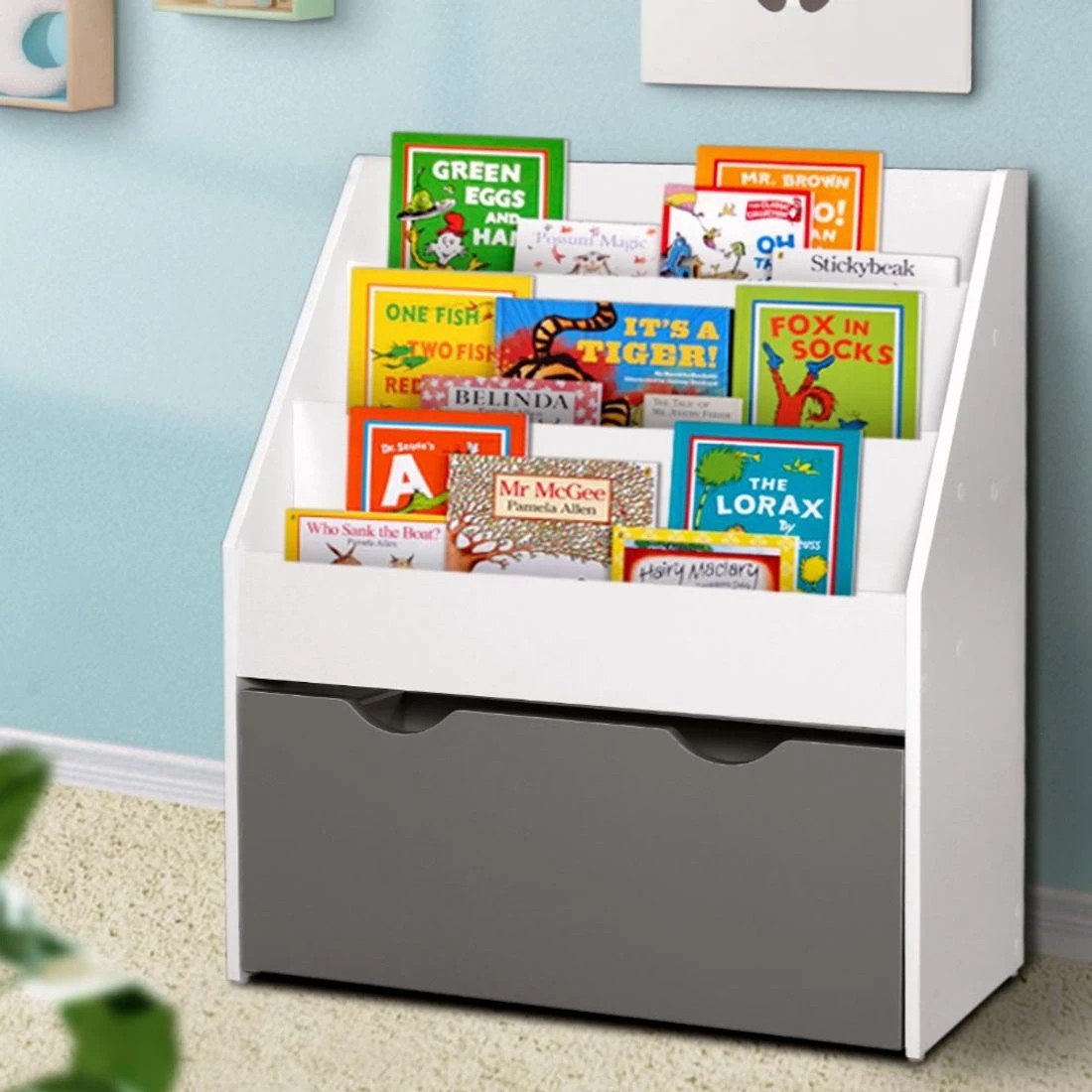 1 Keezi 3 Tiers Kids Bookshelf Magazine Rack Children Bookcase Organiser - White, 1 of 8