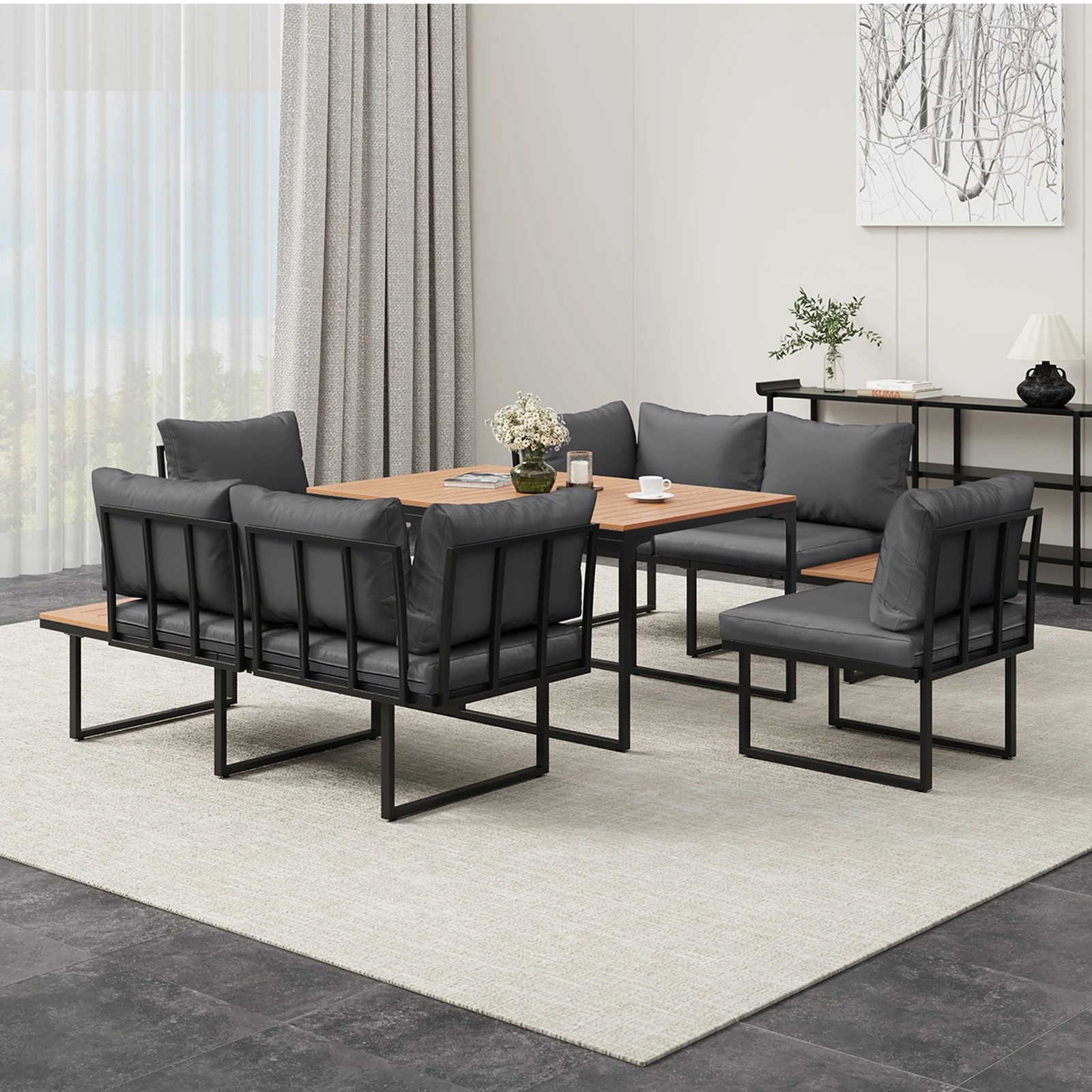 4 Livsip 6 Seater Outdoor Dining Sofa Setting Lounge Furniture 2 Side Table - Multi, 4 of 8