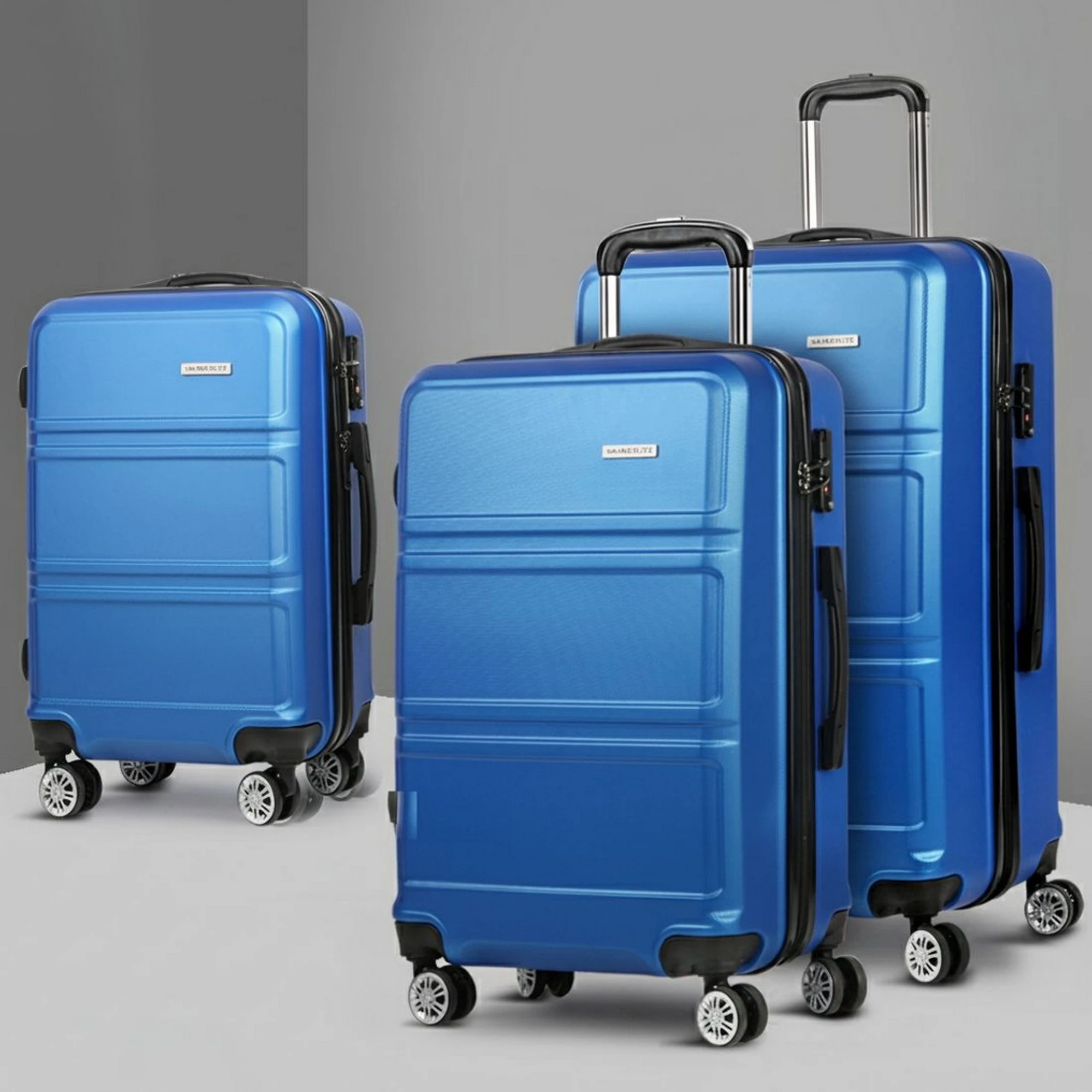 2 Wanderlite 3pc Luggage Trolley Set Suitcase Travel TSA Carry On Hard Case Lightweight - Blue, 2 of 8