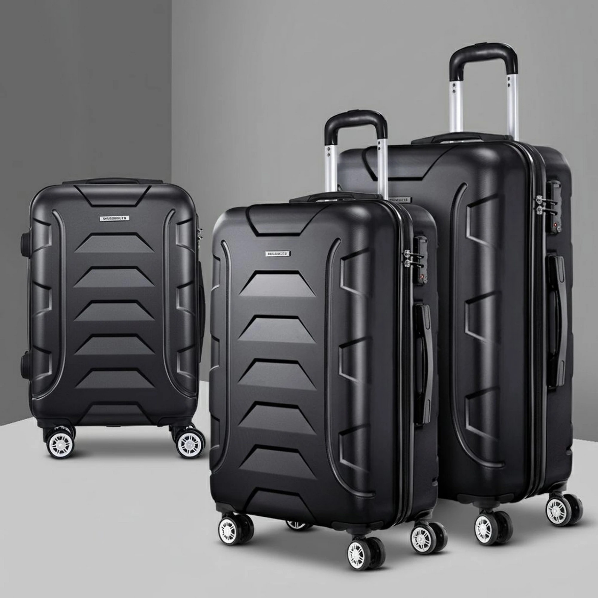 2 Wanderlite 3pc Luggage Trolley Travel Suitcase Set TSA Hard Case Lightweight - Black, 2 of 8