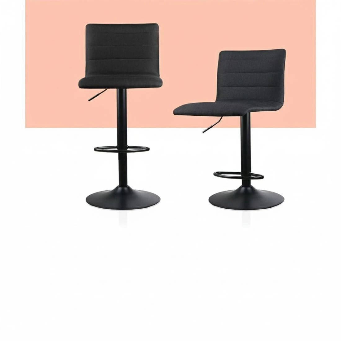 3 Artiss 2x Bar Stools Gas Lift Linen Fabric - Black, 3 of 8