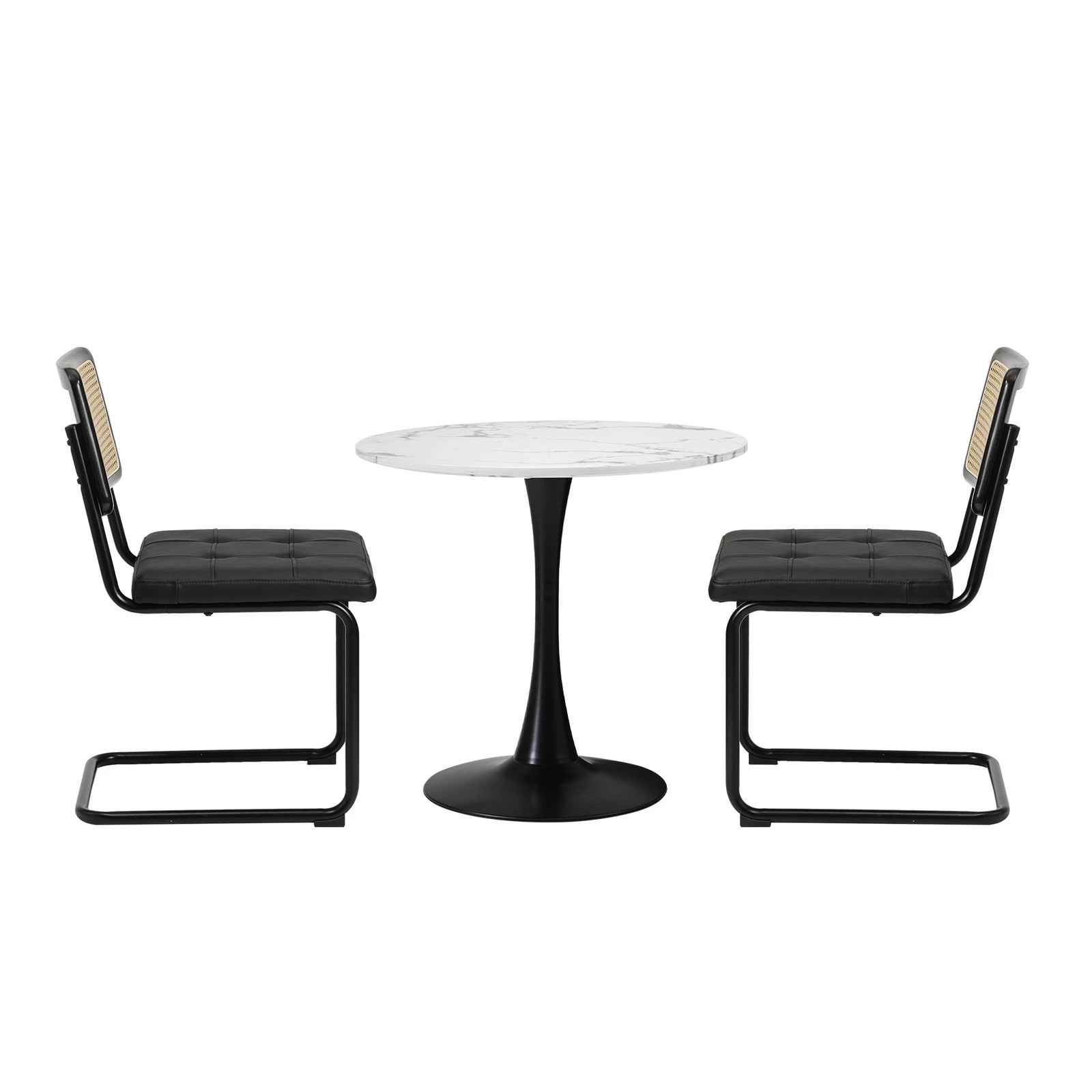 8 Oikiture 60cm Round Dining Table with 2PCS Dining Chairs PU Leather - Black, 8 of 9
