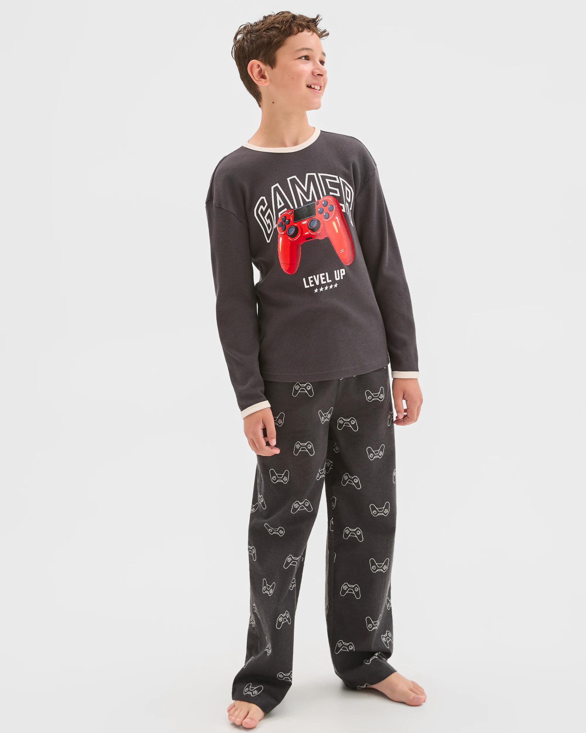 1 Target Kids Australian Cotton Older Boys Flannel Pyjama Set BLACK GAMER, 1 of 7