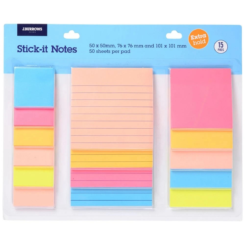 1 J.Burrows Stick-It Notes Assorted Sizes Carnivale 15 Pack, 1 of 4