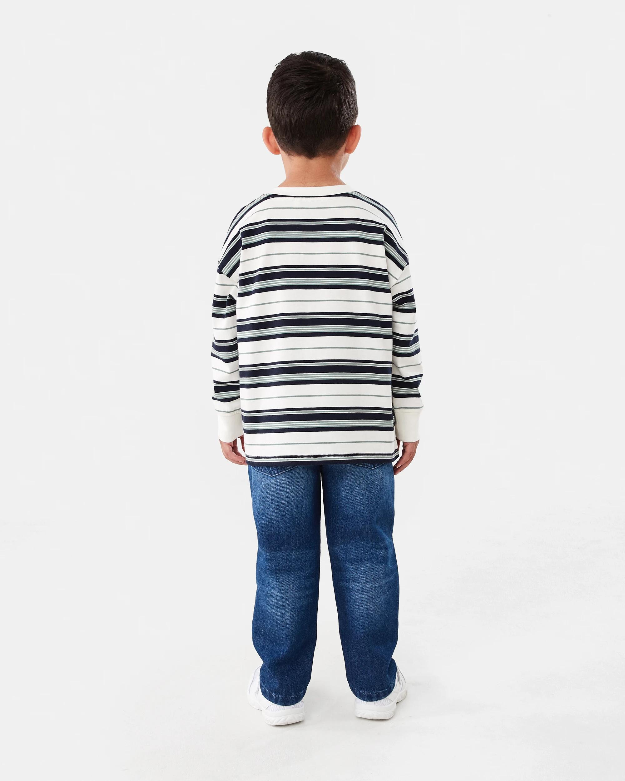 8 Long Sleeve Stripe T-shirt with Pocket Wht Stripe, 8 of 8