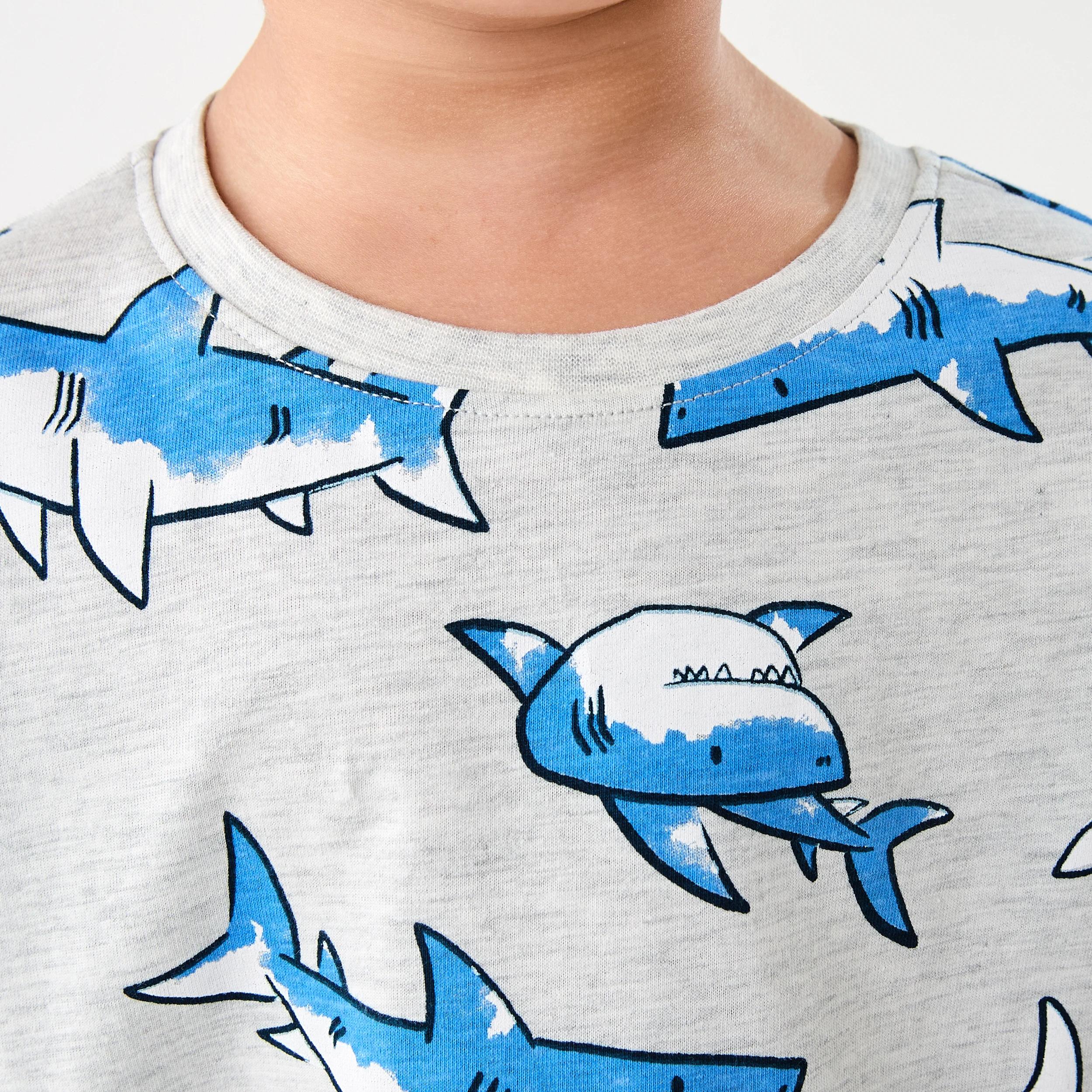 4 Short Sleeve Jersey Pyjama Set WHITE MARLE SHARKS, 4 of 6
