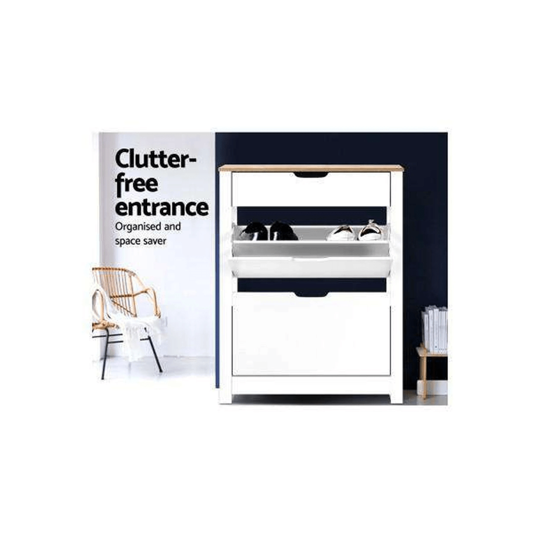 4 Shoe Cabinet Rack Storage Organiser Cupboard Shelf Drawer 16 Pairs White - White, 4 of 7