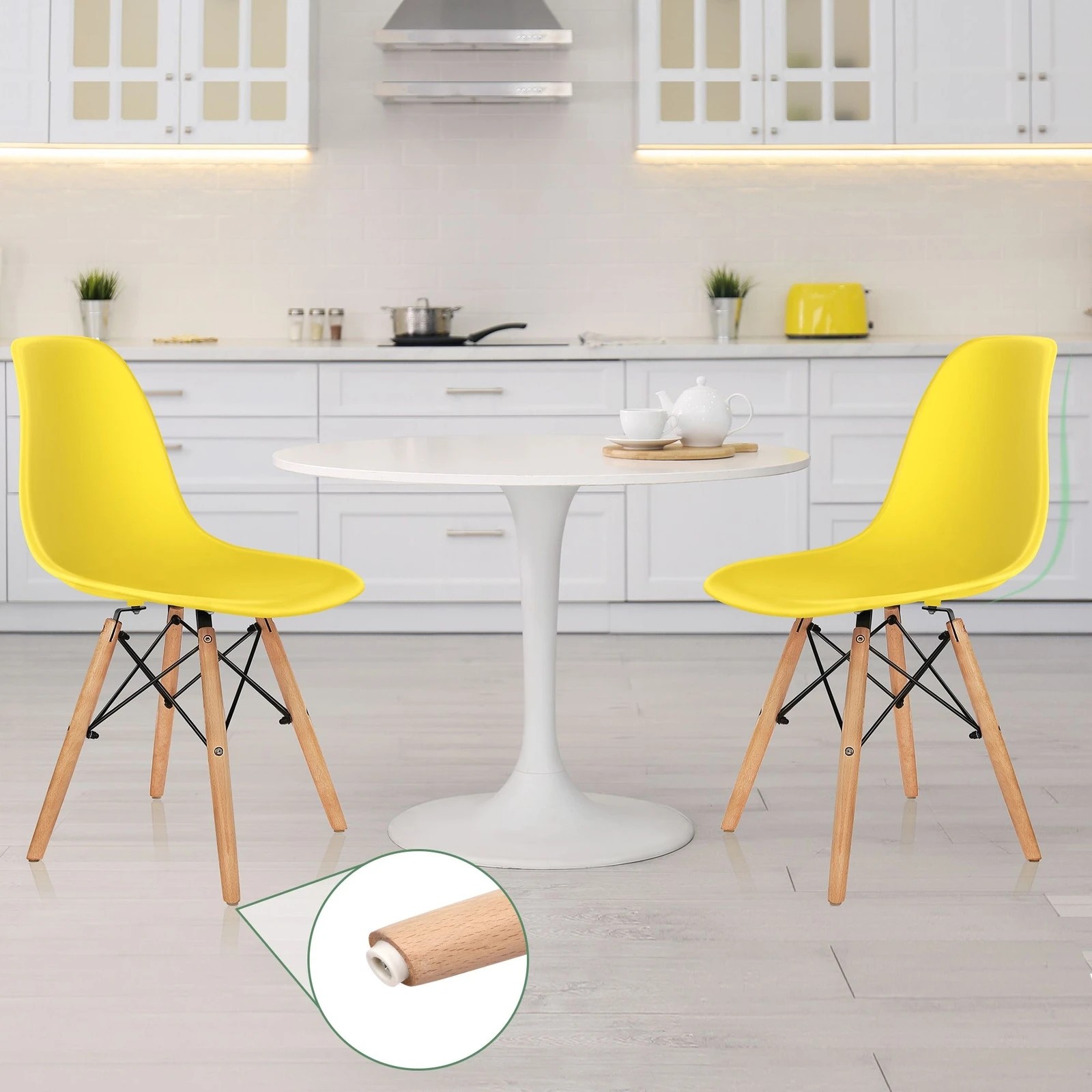 7 Alfordson 4x Dining Chairs Retro Steel Kitchen Lounge Cafe Solid Wood - Yellow, 7 of 10