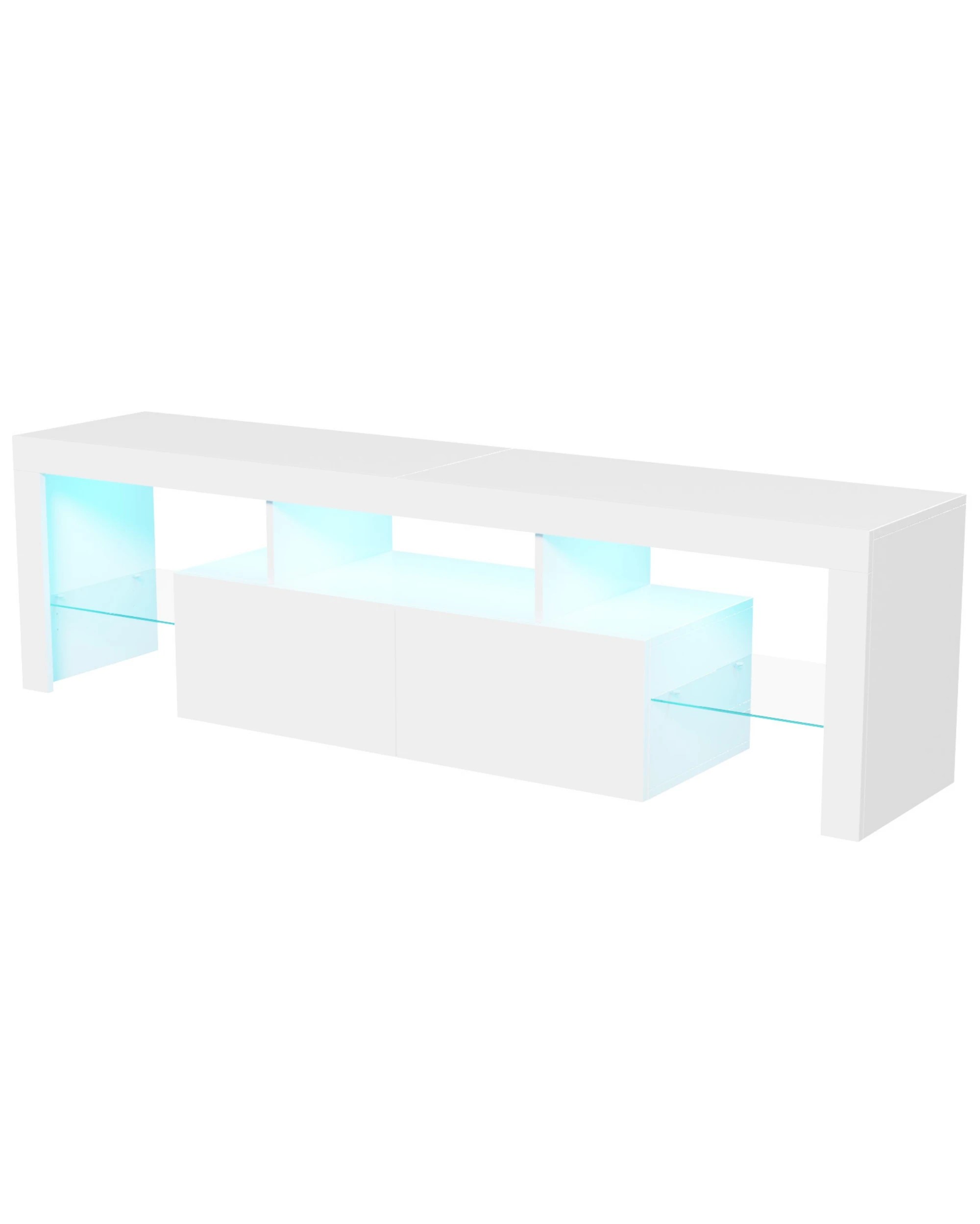 1 Advwin Tv Cabinet 160cm RGB LED UV Gloss Entertainment Unit Stand White, 1 of 8
