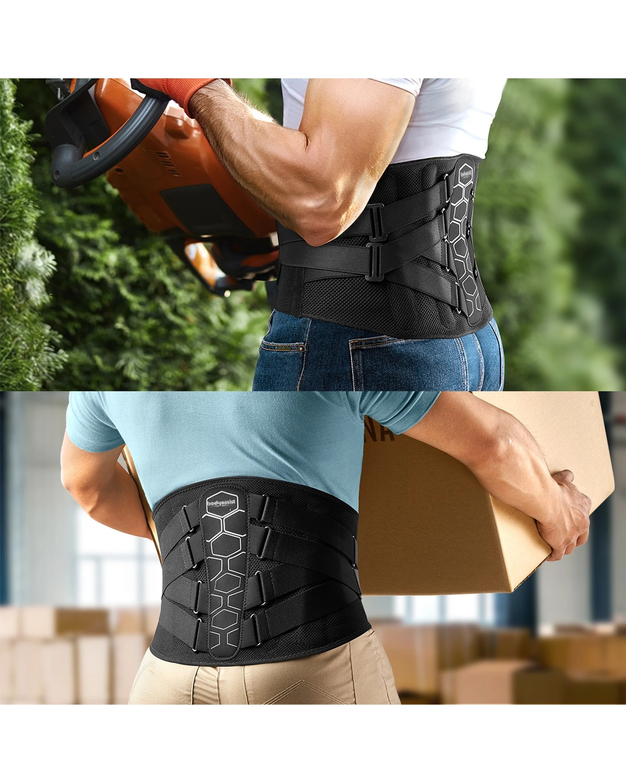 7 Bodyassist Contoured 3D Bionic Quad Strap Back Brace with Lumbar Stays Medium - Black, 7 of 9