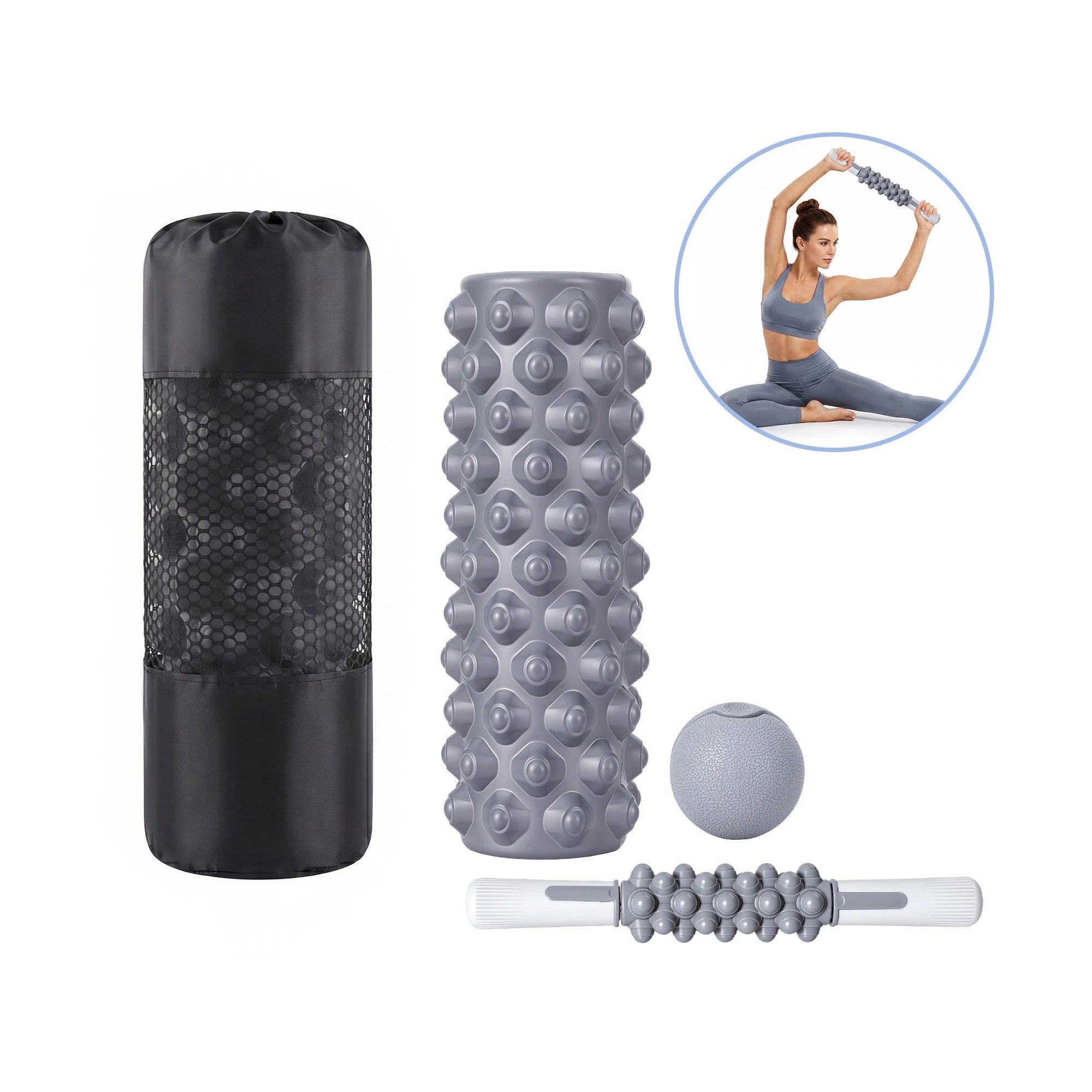 1 Everfit 3-in-1 Foam Roller Set – Muscle Stick, Massage Ball & Heavy-Duty Roller - Grey, 1 of 6