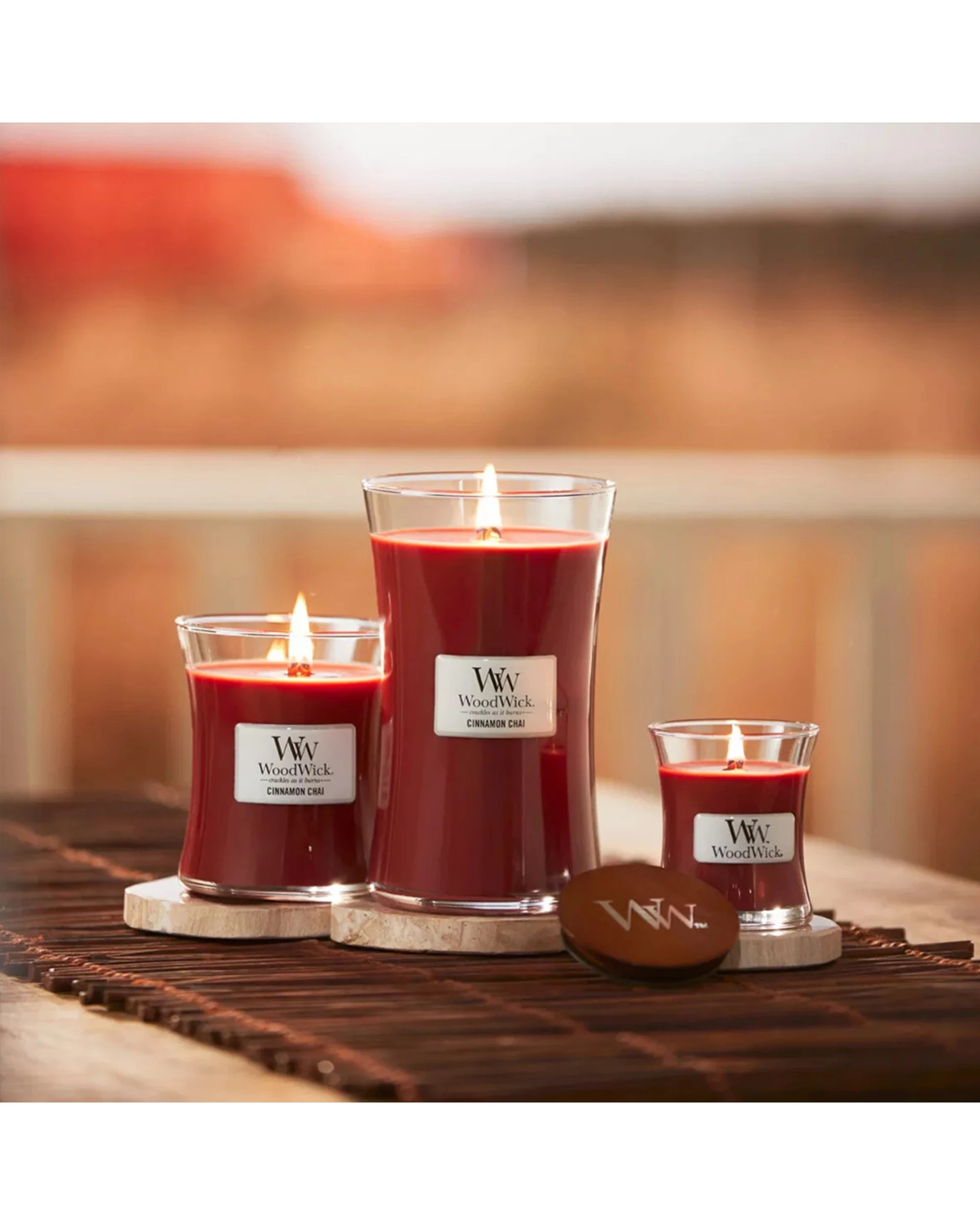 2 Woodwick Scented Soy Wax Candle Cinnamon Chai Scented Home Fragrance Medium - Red, 2 of 3