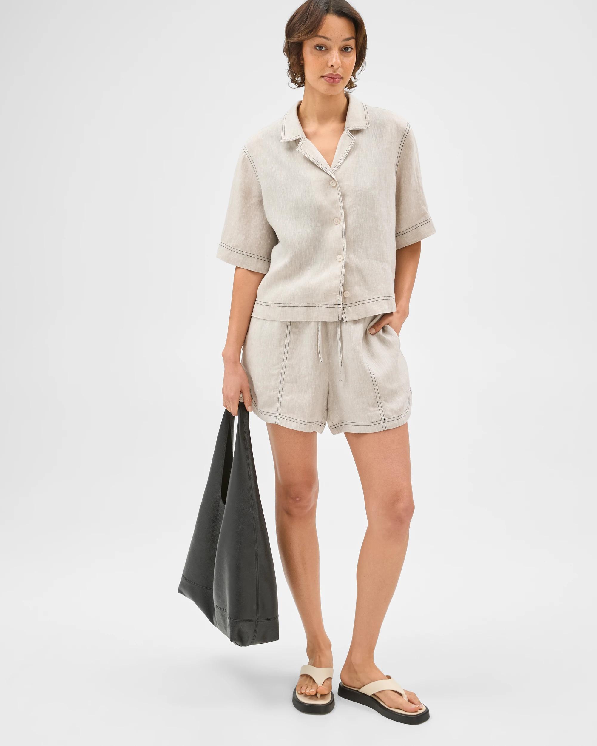 2 Target Woman European Linen Short Sleeve Stitch Detail Shirt FLAX XDYE, 2 of 7