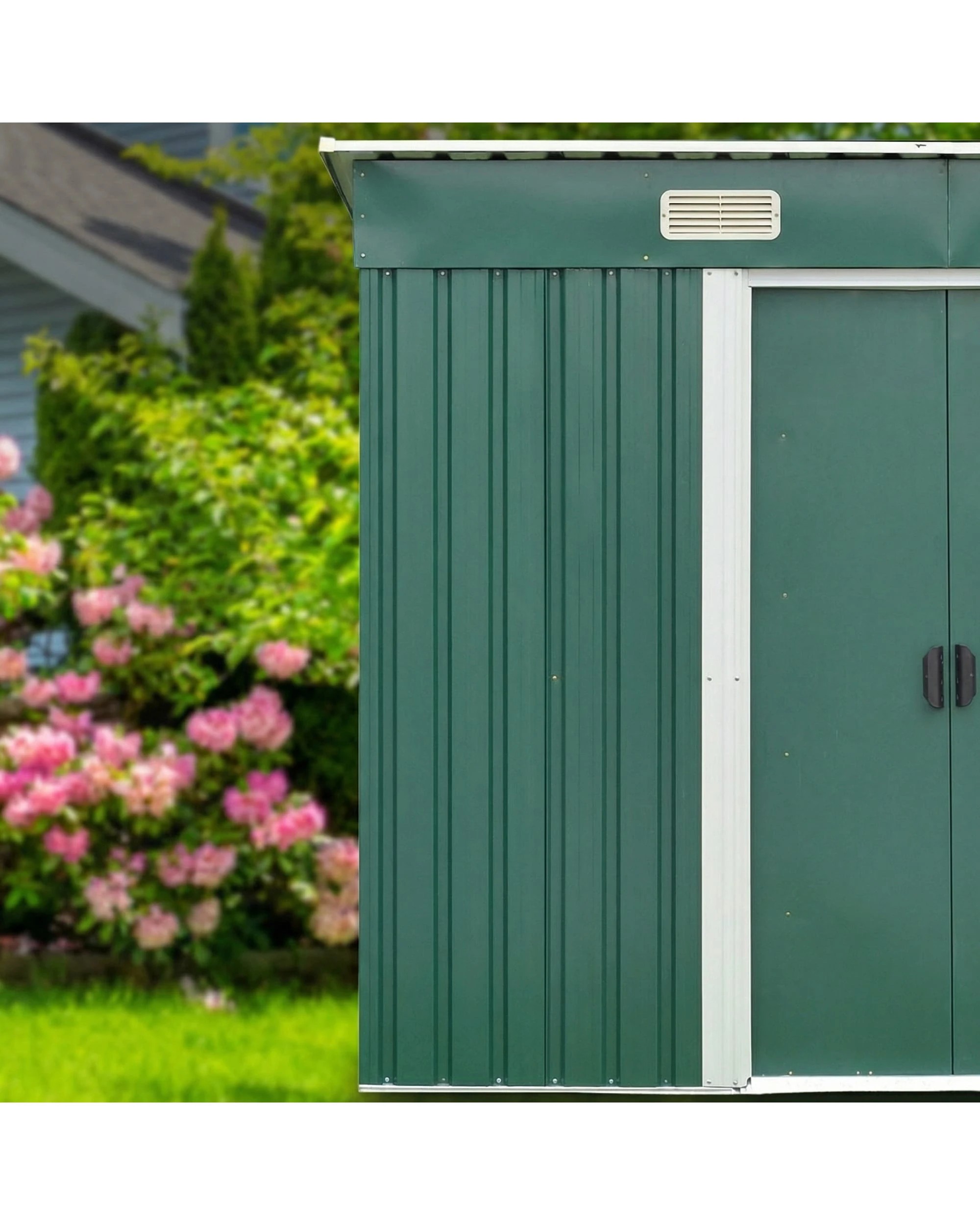 6 Wallaroo 4ft x 8ft Garden Shed Flat Roof Outdoor Storage Tool Sloped Workshop - Green, 6 of 8