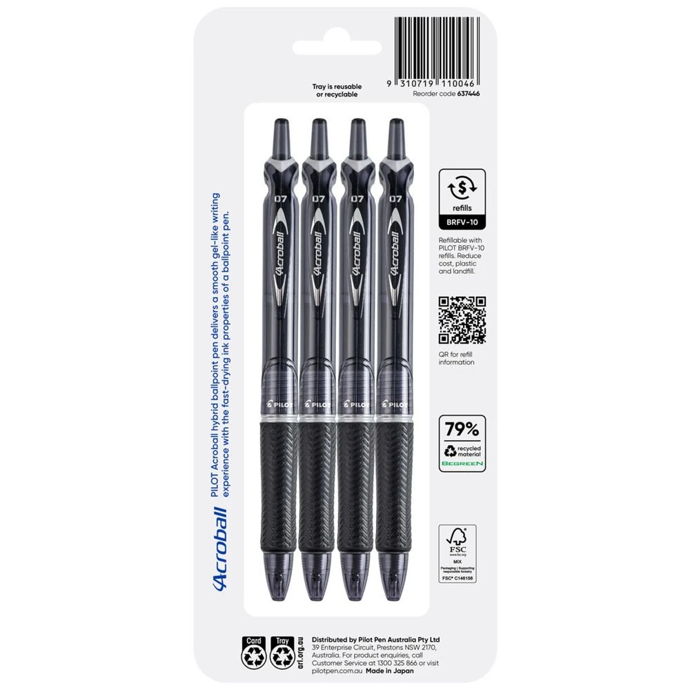 4 PILOT Acroball Hybrid Ballpoint Pen 0.7mm Black 4Pk, 4 of 5