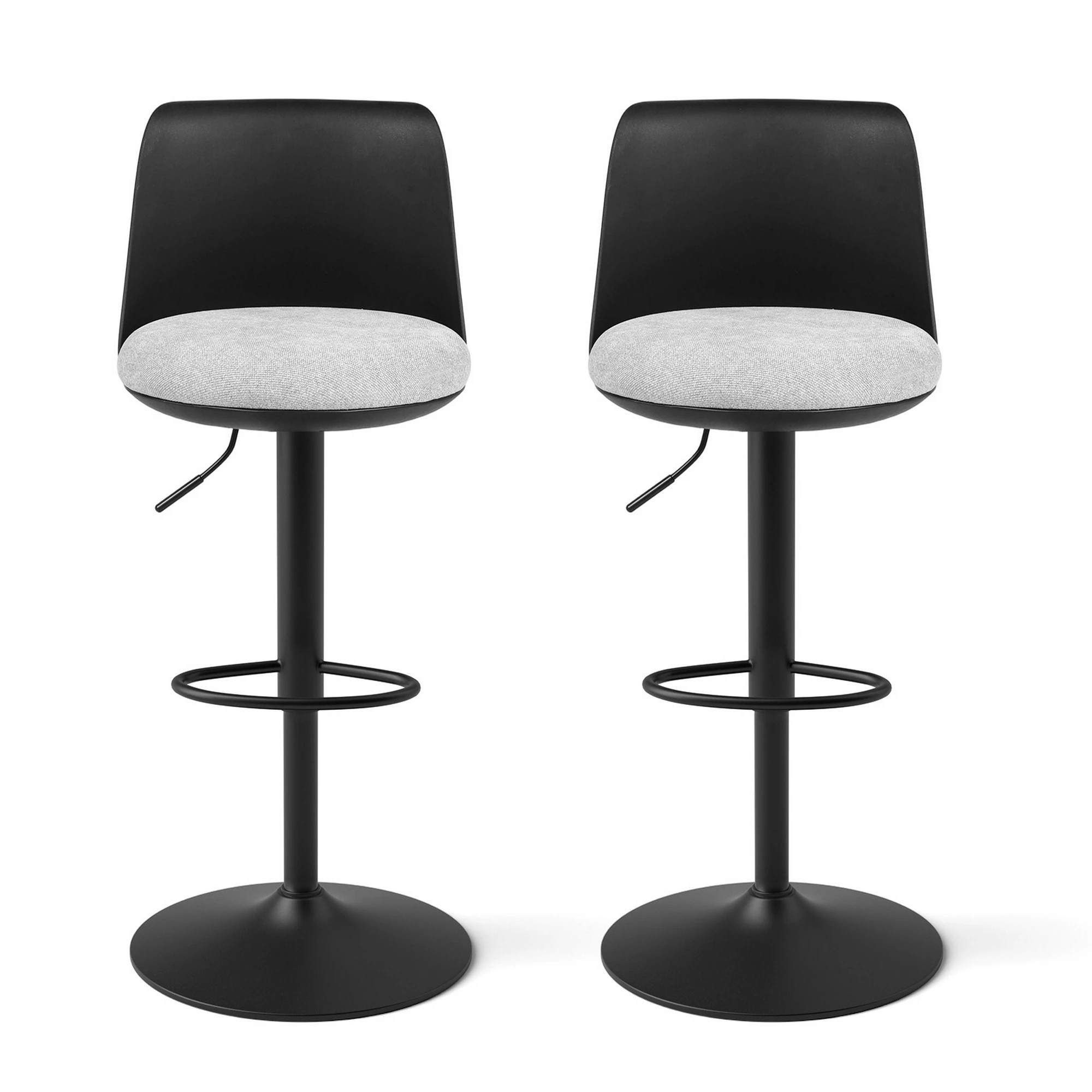 1 Artiss 2x Bar Stools Kitchen Swivel Gas Lift Counter Dining Chair Curved - Black, 1 of 6
