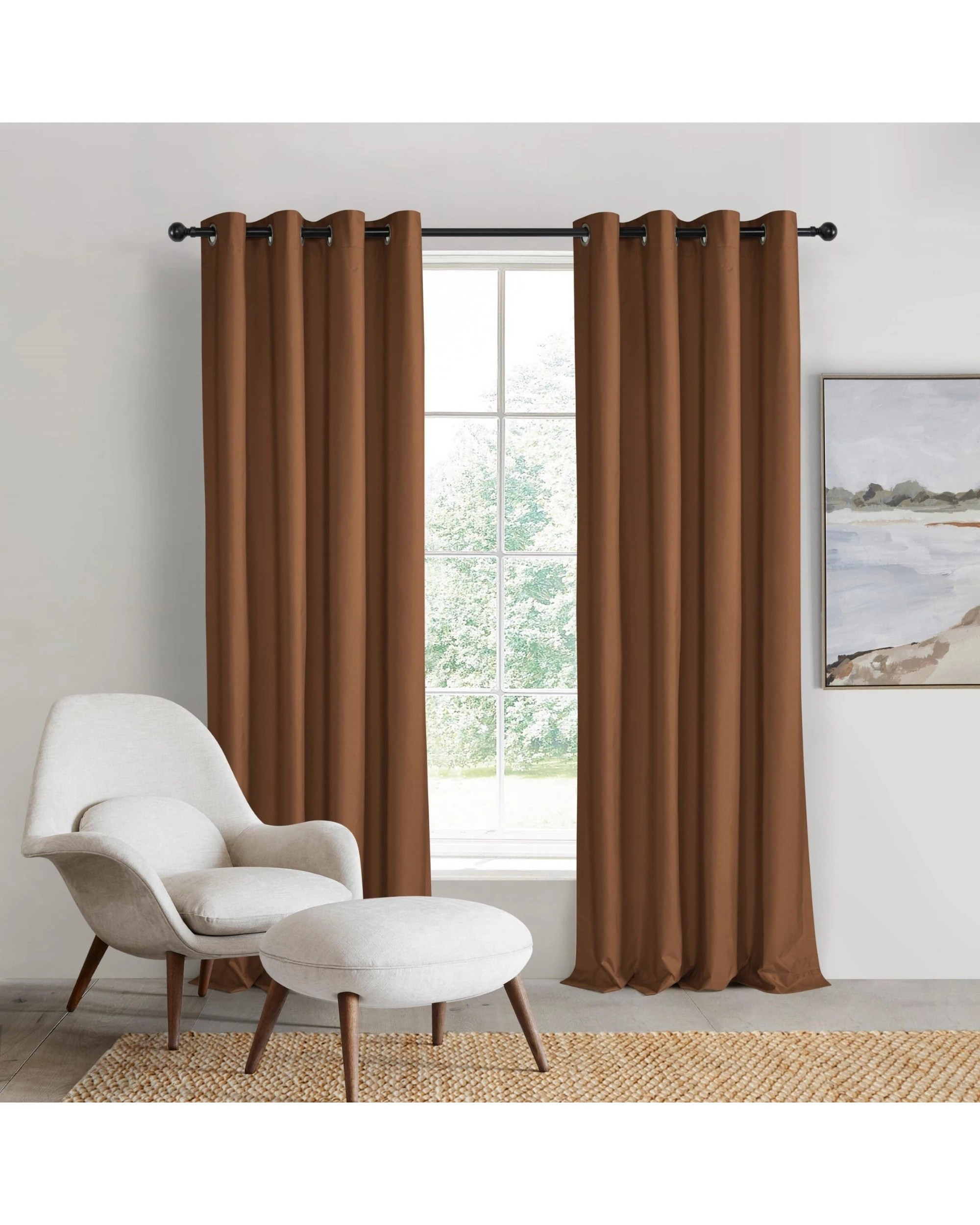 1 Sherwood Home Orlando Blockout Eyelet Curtain Pair 180x223cm - Rust, 1 of 5